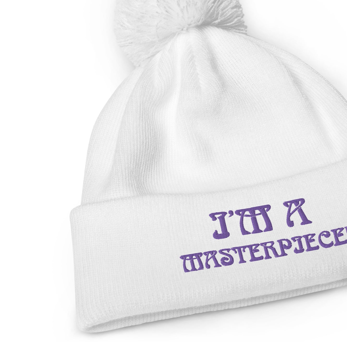 "I’M A MASTERPIECE!"Pom Pom Beanie W/Purple Font