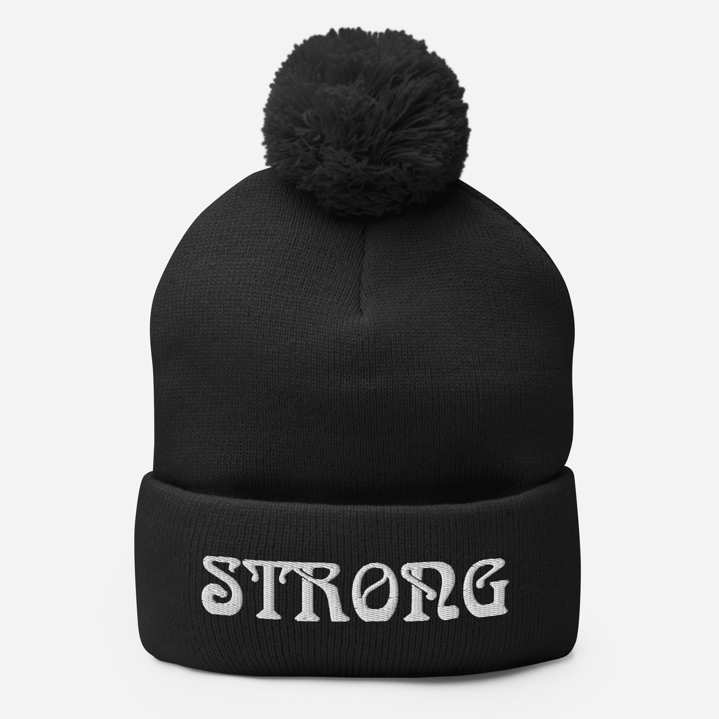 “STRONG”Pom-Pom Beanie W/White Font