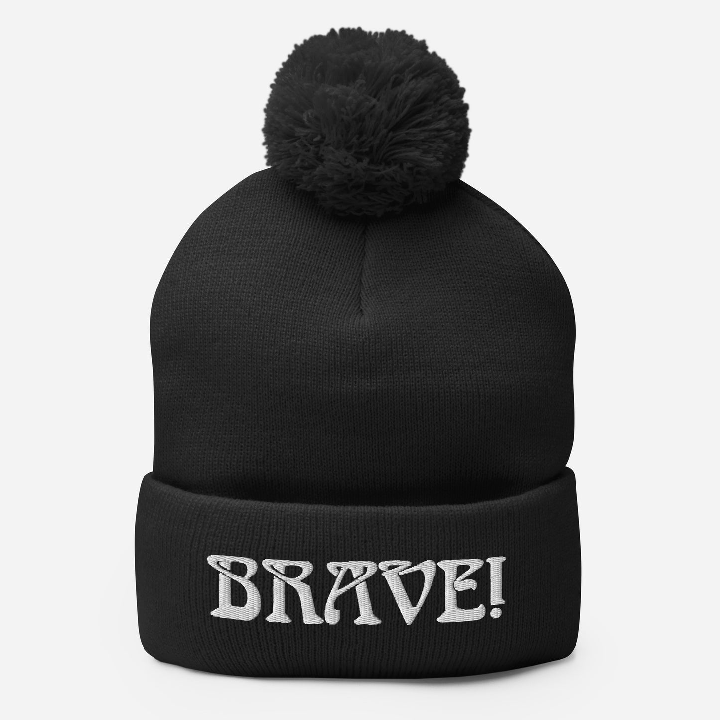 “BRAVE!”Pom-Pom Beanie W/White Font