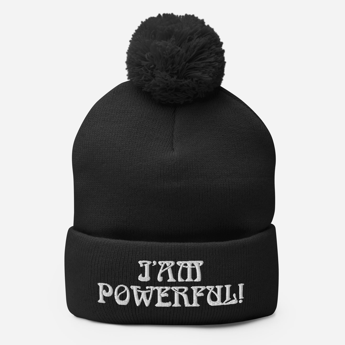 “I’AM POWERFUL!”Pom-Pom Beanie W/White Font