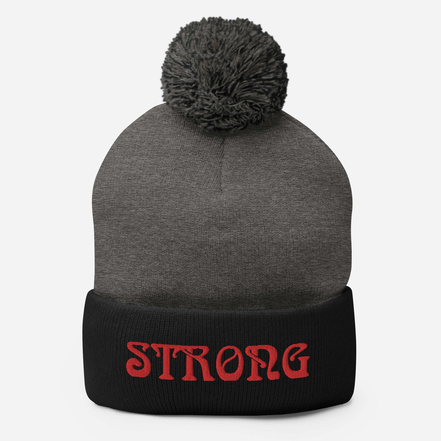 “STRONG”Pom-Pom Beanie W/Red Font
