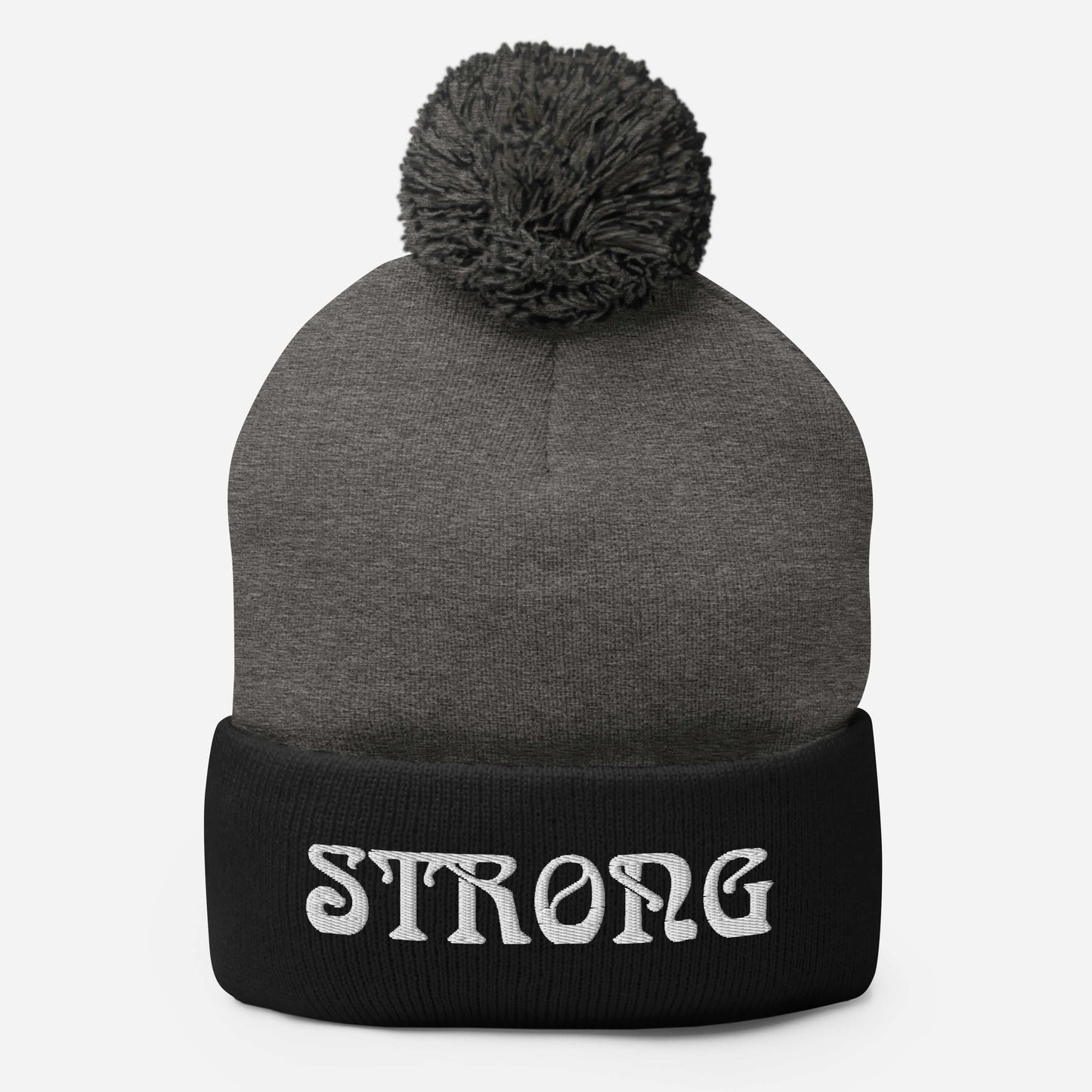 “STRONG”Pom-Pom Beanie W/White Font