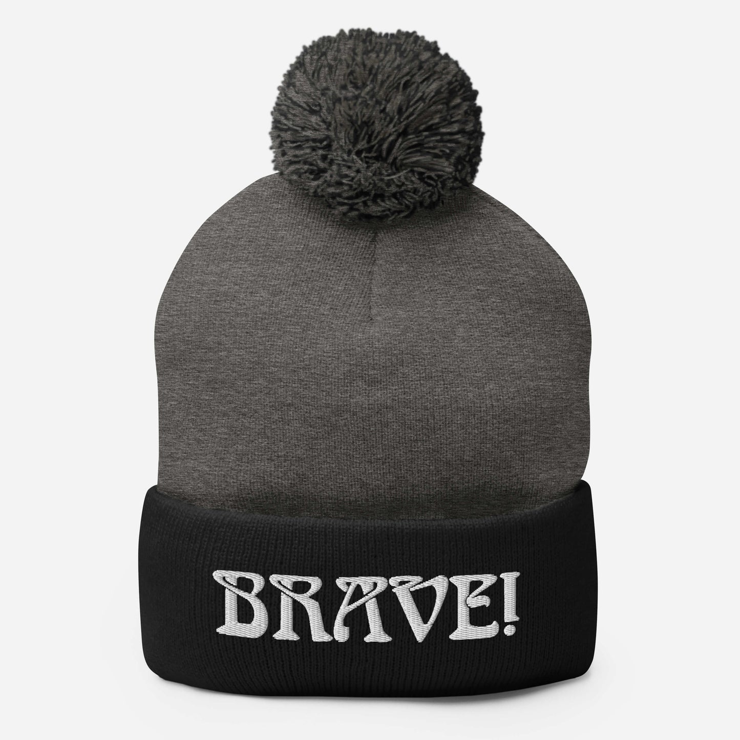 “BRAVE!”Pom-Pom Beanie W/White Font