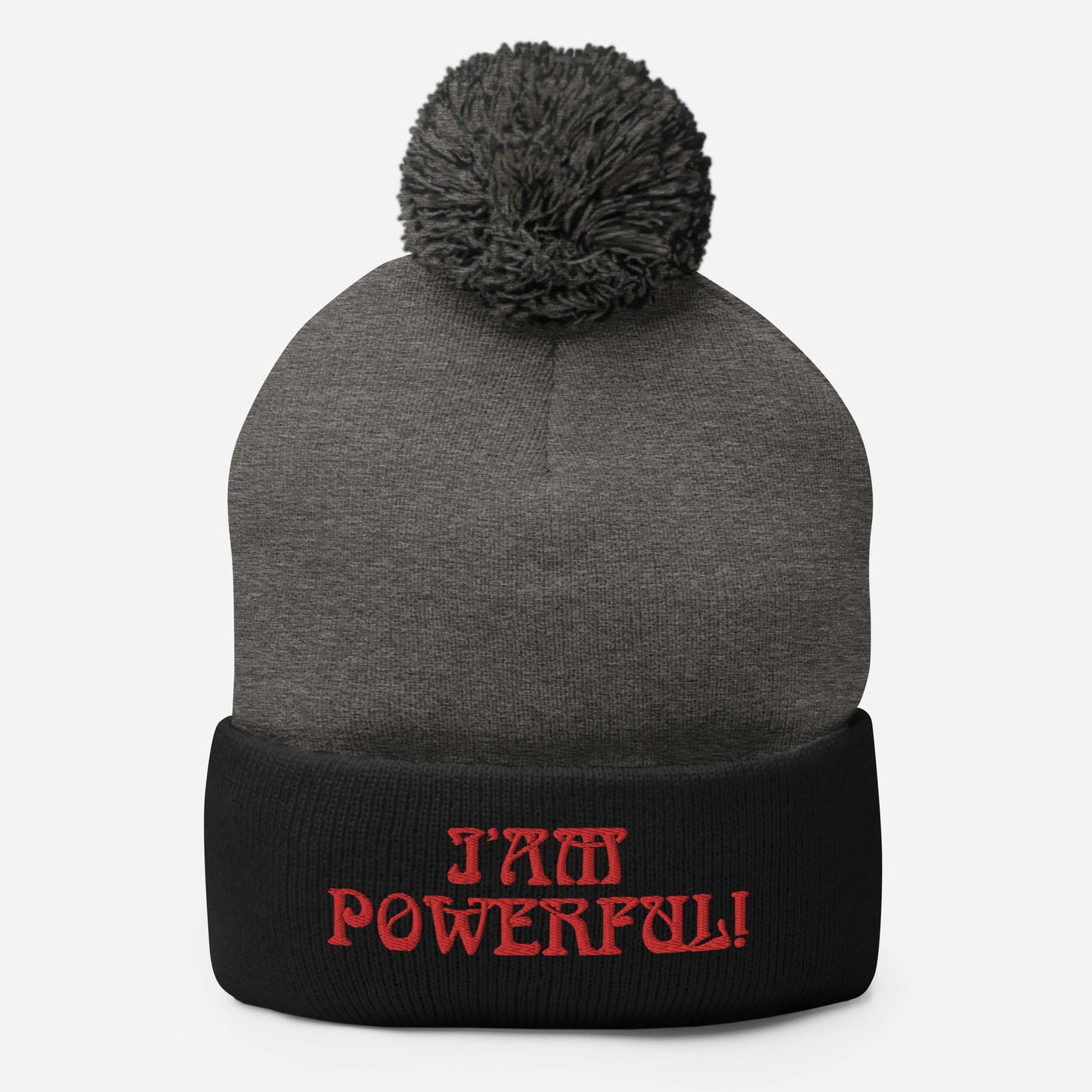 “I’AM POWERFUL!"Pom-Pom Beanie W/Red Font