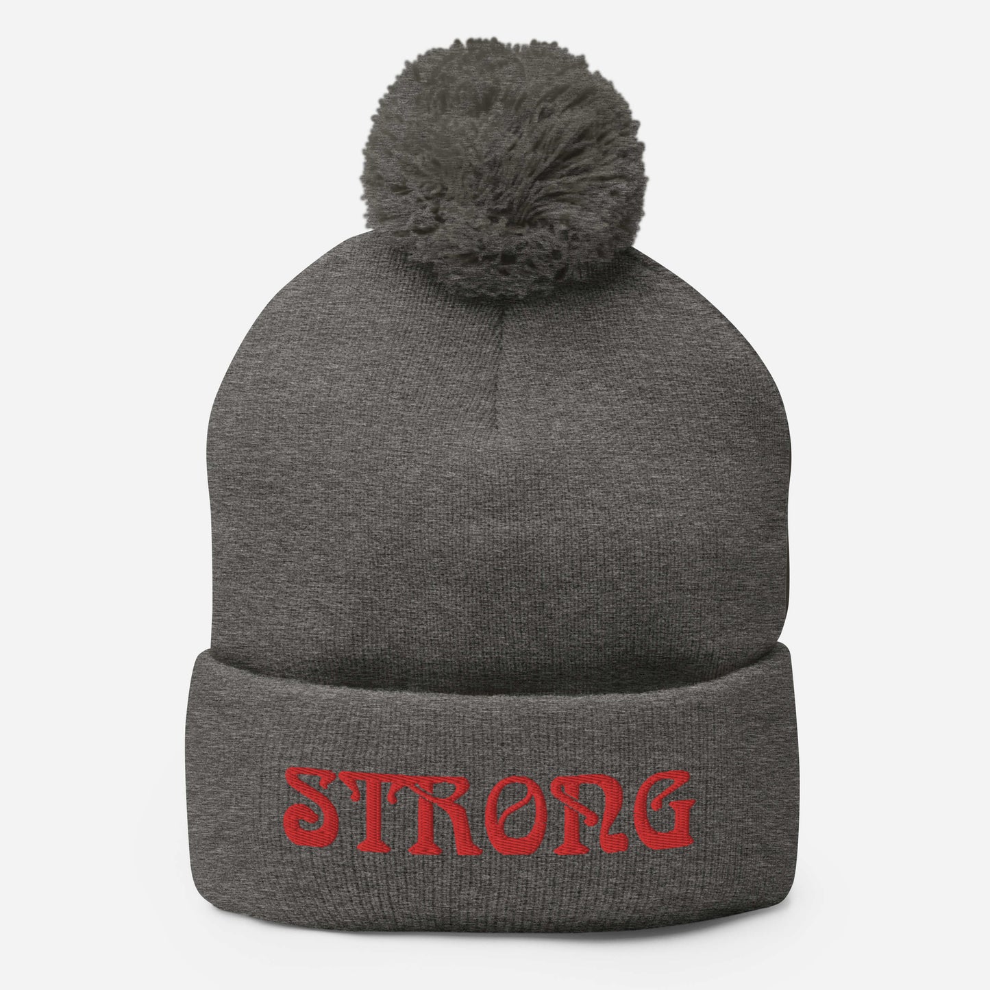“STRONG”Pom-Pom Beanie W/Red Font