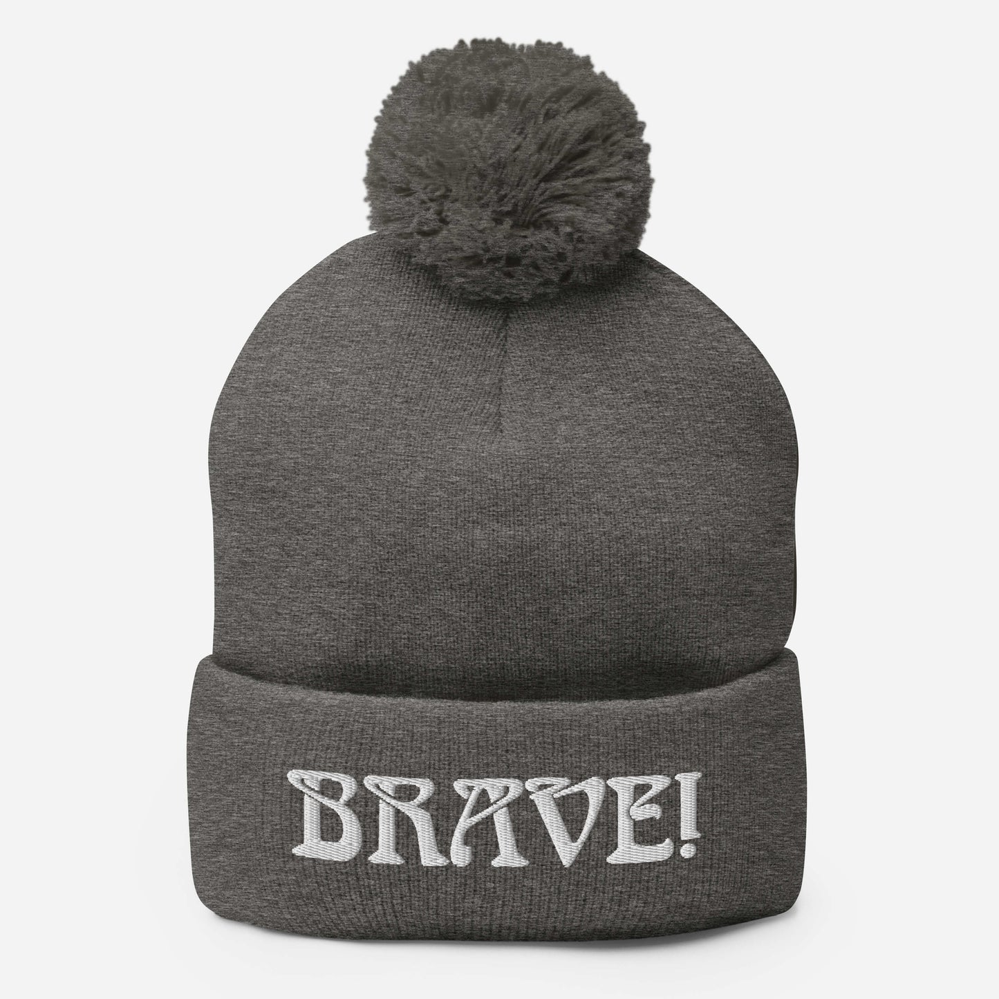 “BRAVE!”Pom-Pom Beanie W/White Font