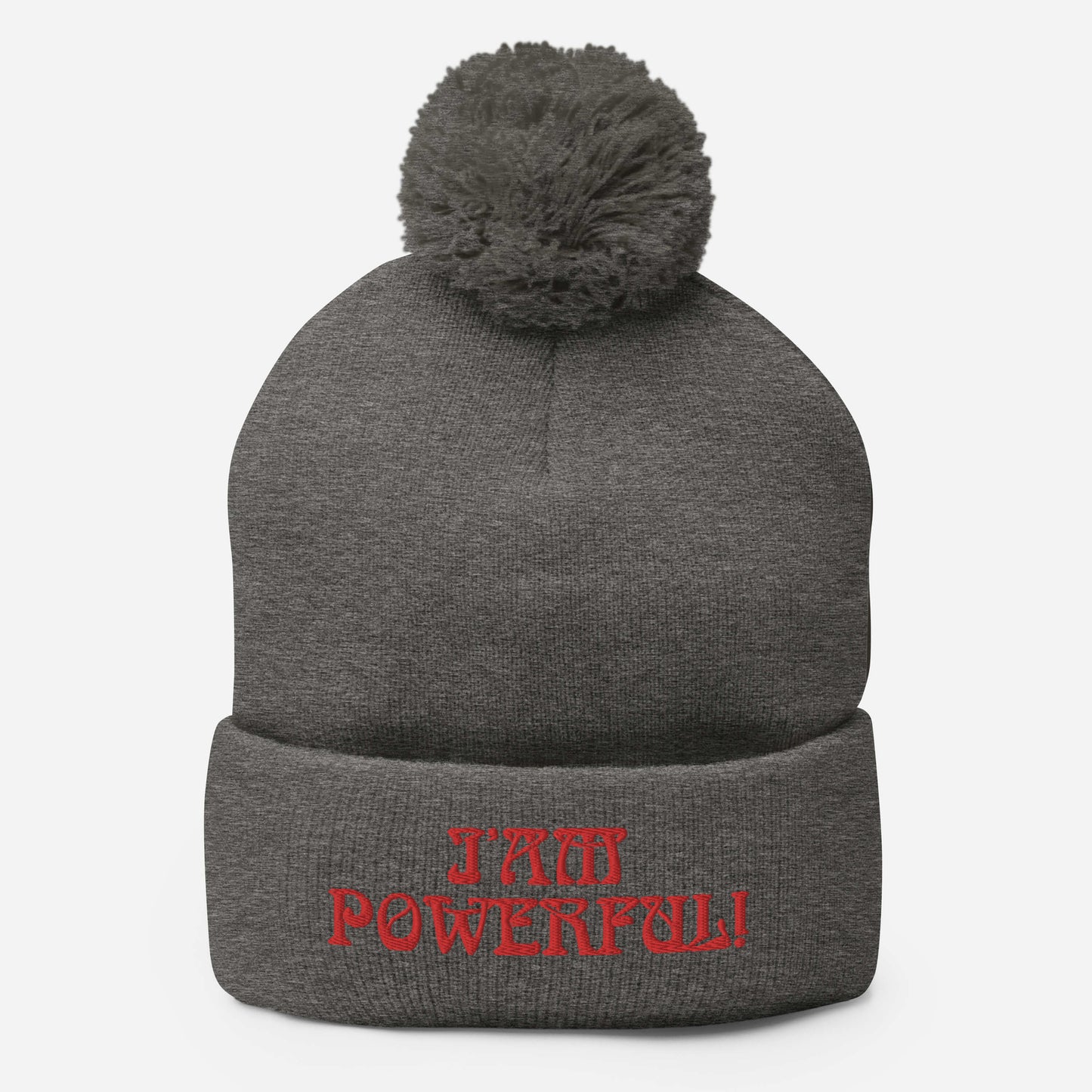 “I’AM POWERFUL!"Pom-Pom Beanie W/Red Font