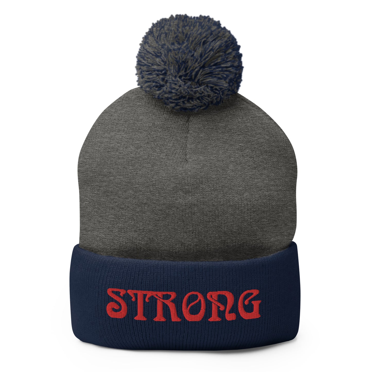 “STRONG”Pom-Pom Beanie W/Red Font