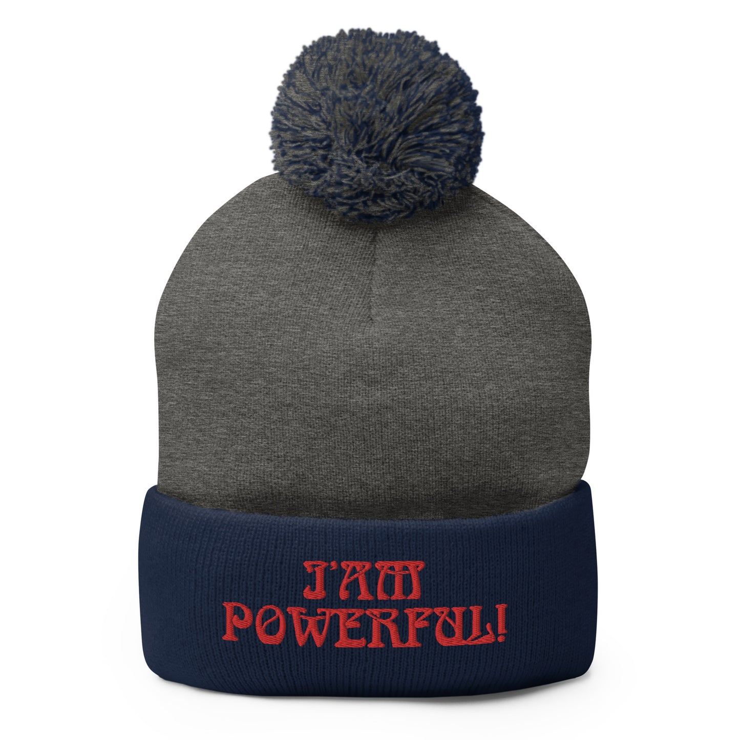 “I’AM POWERFUL!"Pom-Pom Beanie W/Red Font