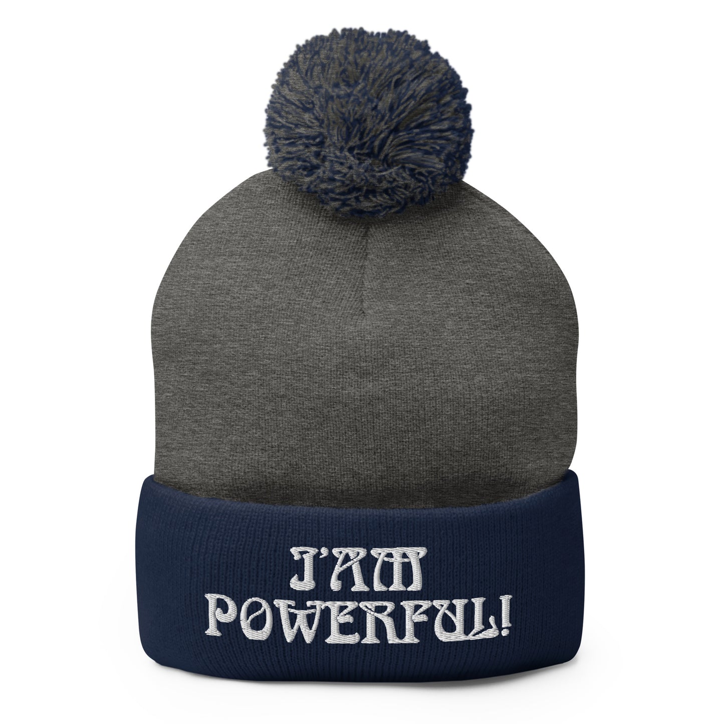 “I’AM POWERFUL!”Pom-Pom Beanie W/White Font