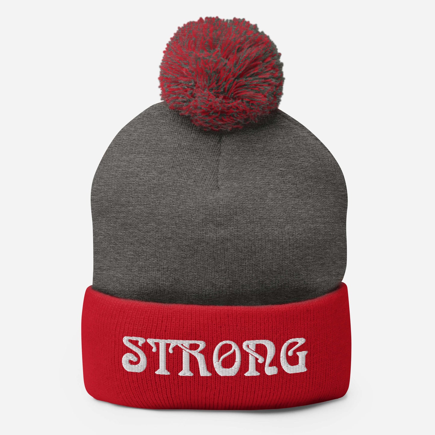 “STRONG”Pom-Pom Beanie W/White Font