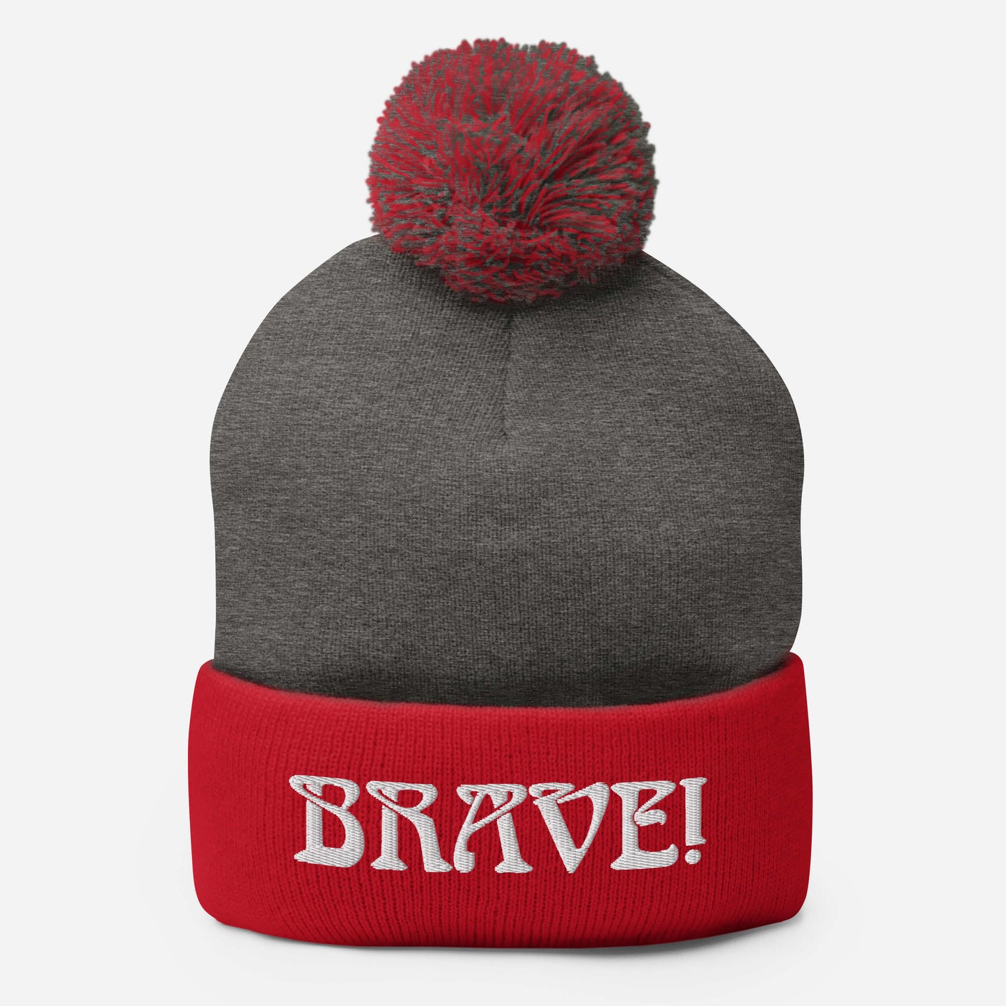 “BRAVE!”Pom-Pom Beanie W/White Font