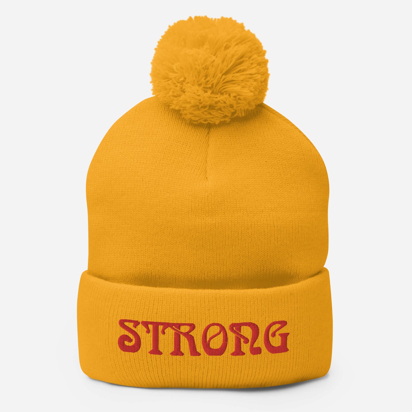 “STRONG”Pom-Pom Beanie W/Red Font