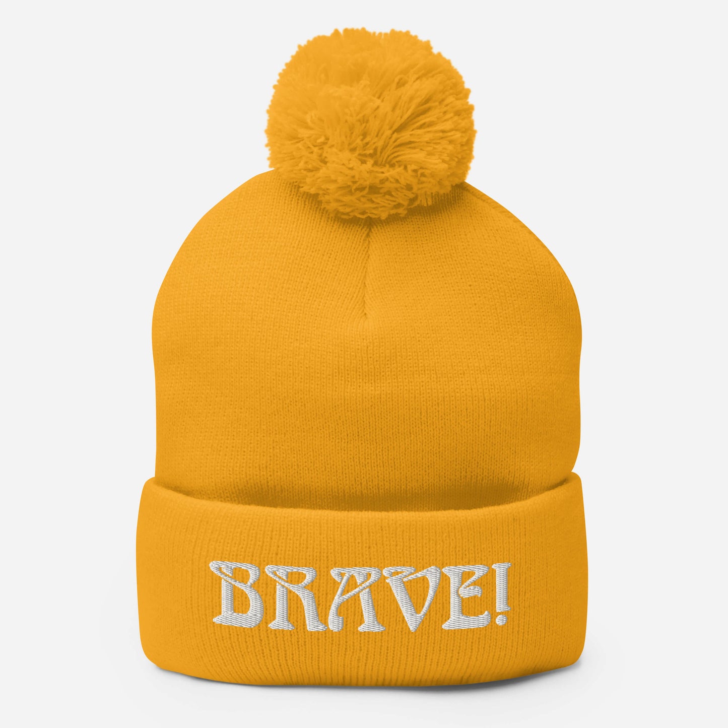 “BRAVE!”Pom-Pom Beanie W/White Font
