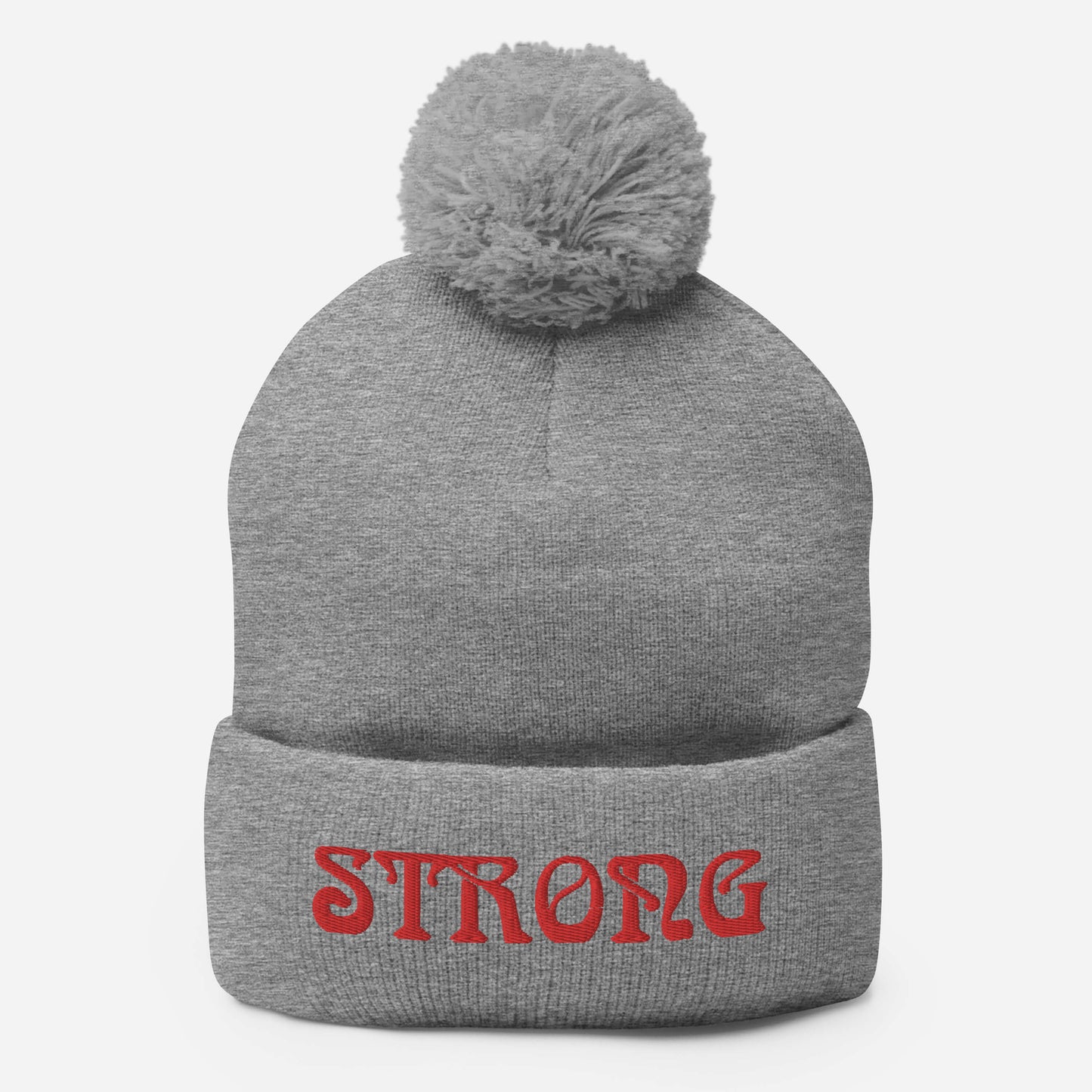 “STRONG”Pom-Pom Beanie W/Red Font