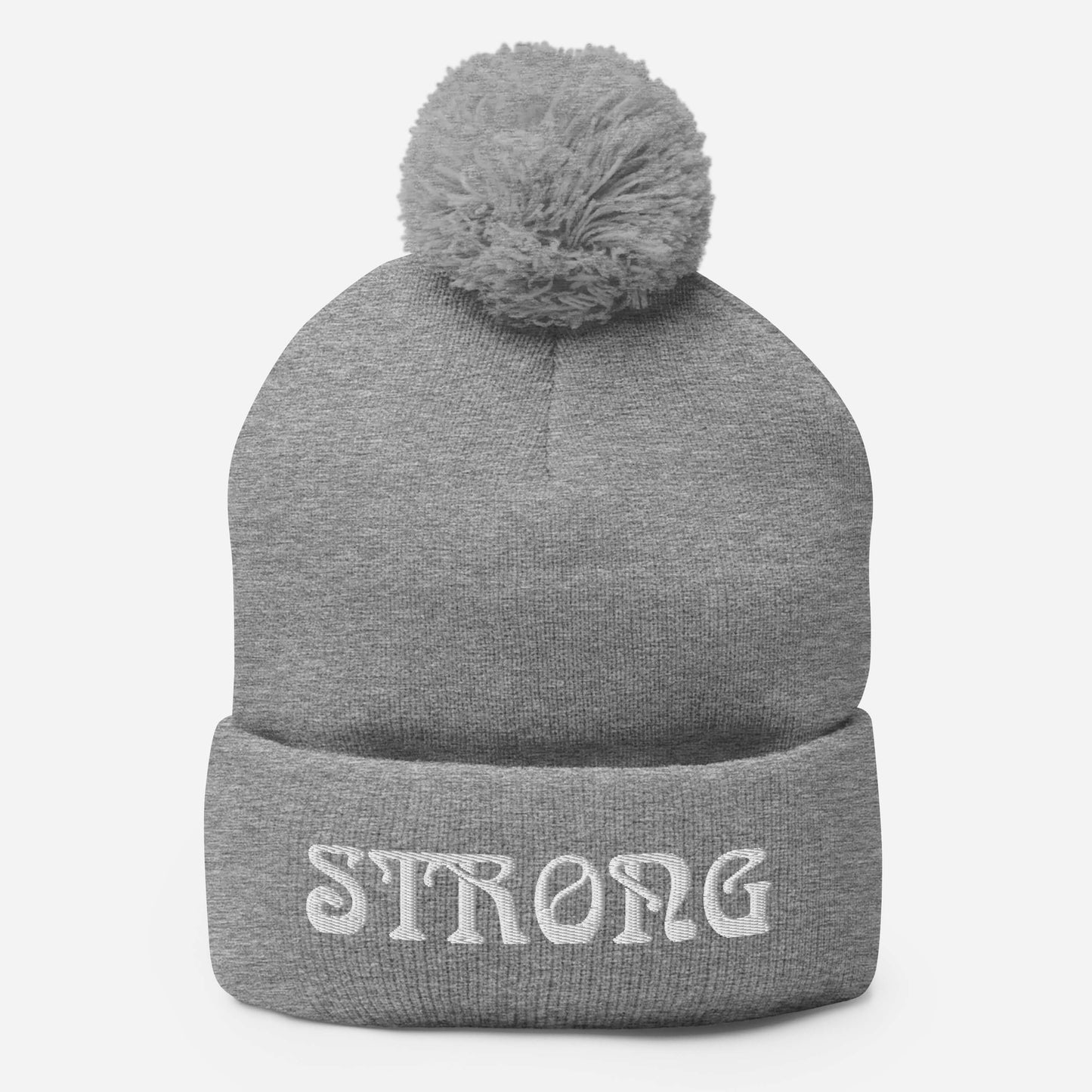 “STRONG”Pom-Pom Beanie W/White Font