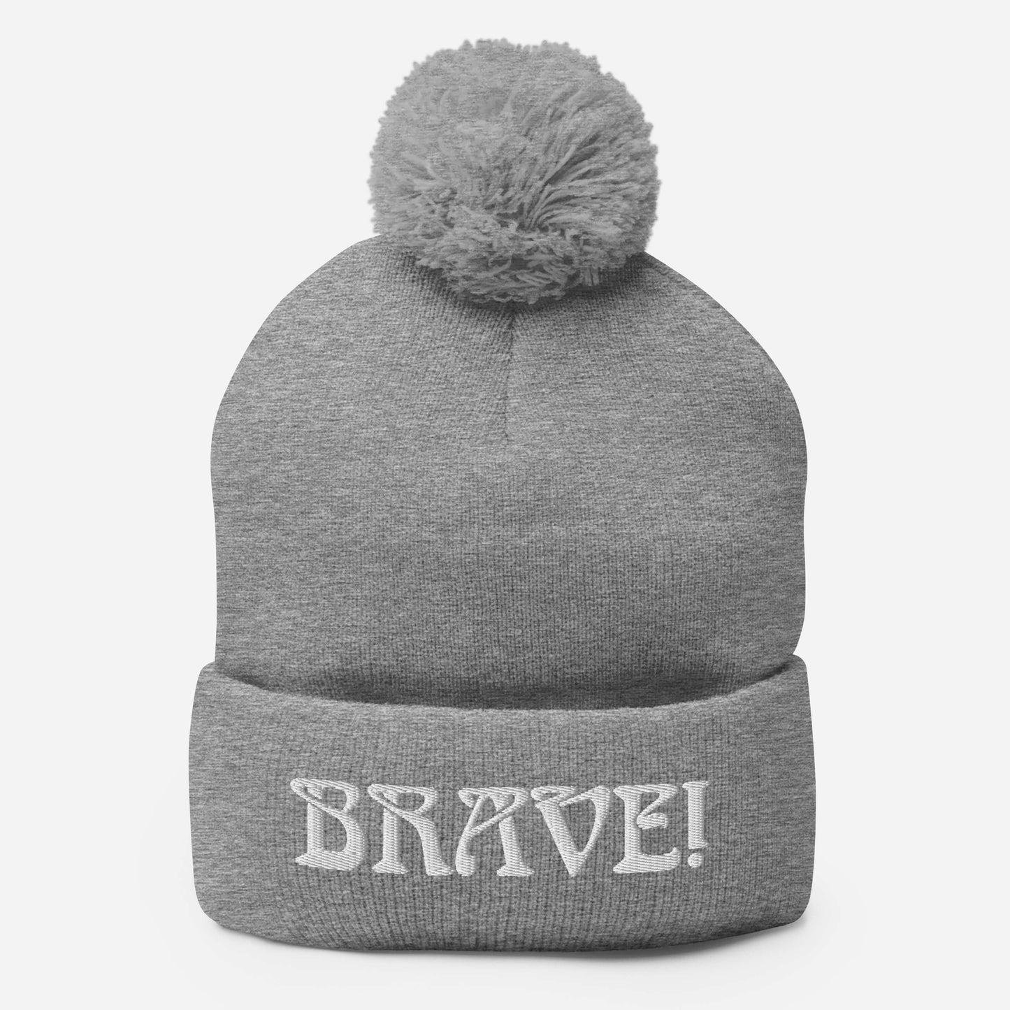 “BRAVE!”Pom-Pom Beanie W/White Font