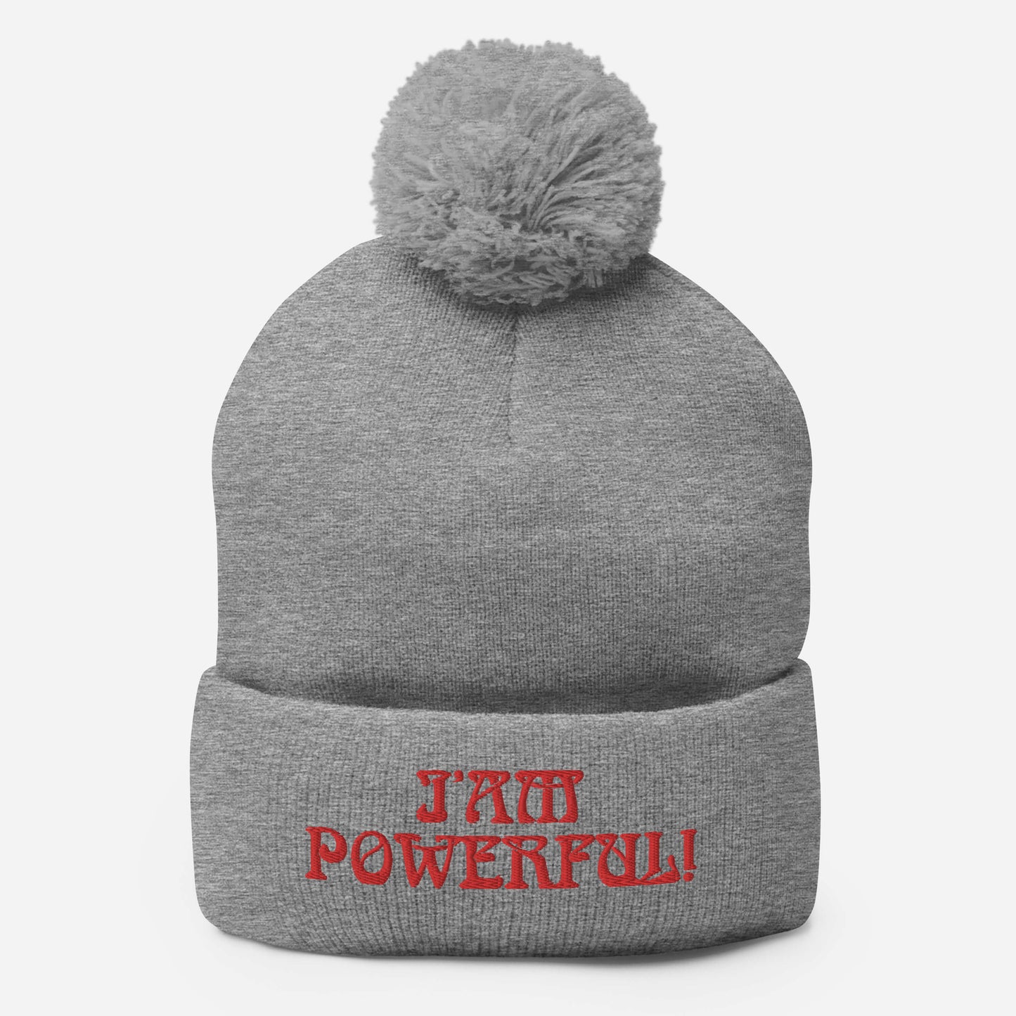 “I’AM POWERFUL!"Pom-Pom Beanie W/Red Font