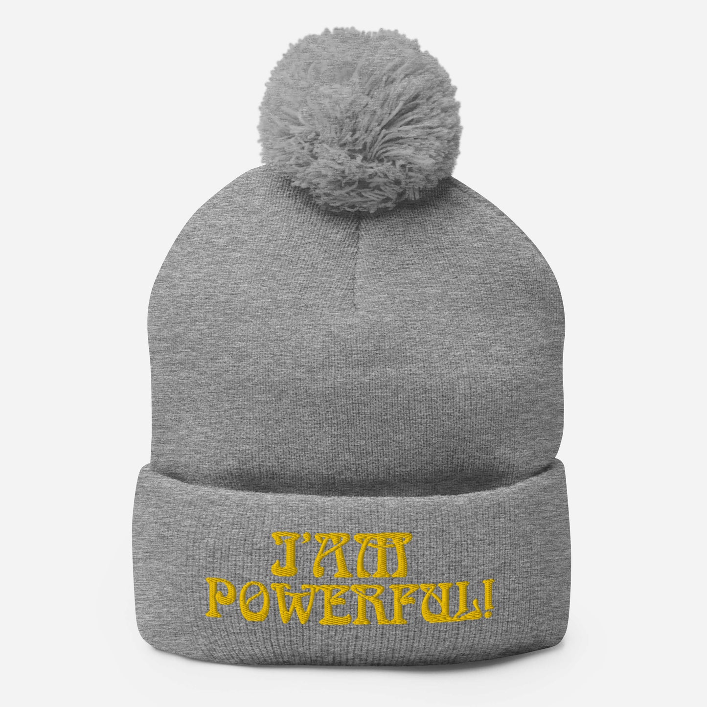 "I’AM POWERFUL!"Pom-Pom Beanie W/Yellow Font