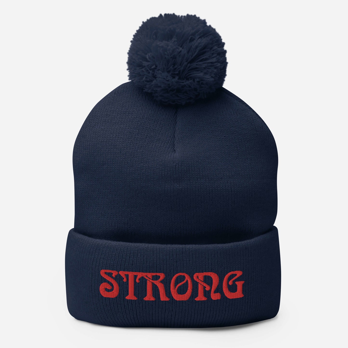 “STRONG”Pom-Pom Beanie W/Red Font