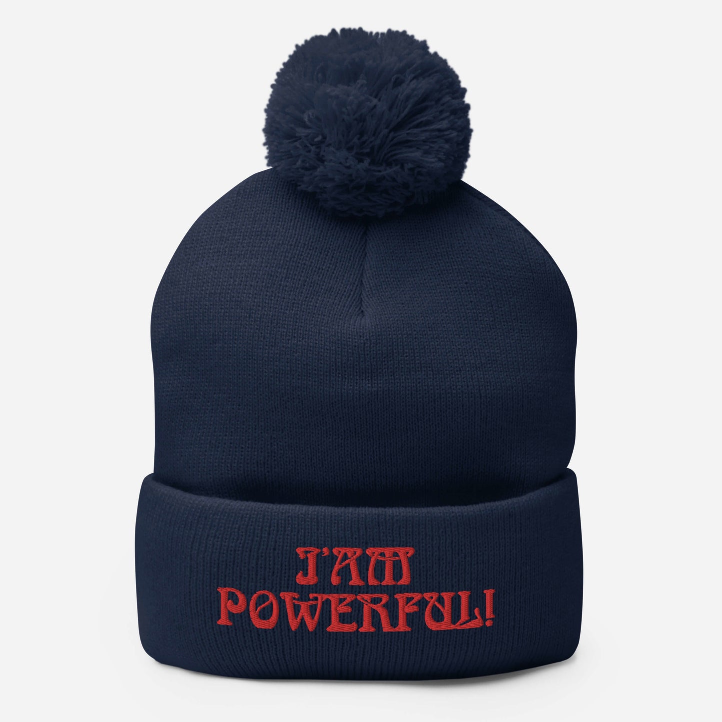 “I’AM POWERFUL!"Pom-Pom Beanie W/Red Font