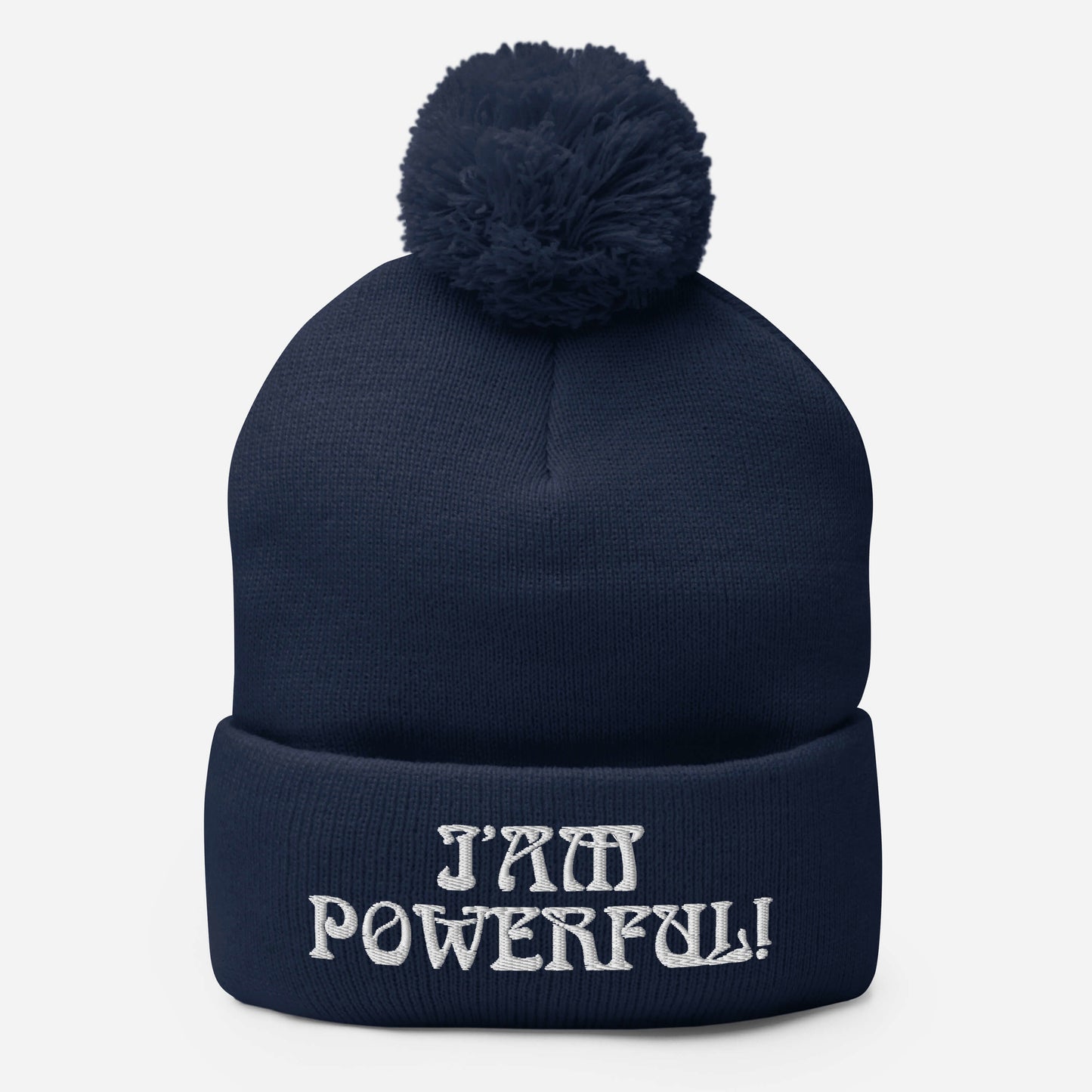 “I’AM POWERFUL!”Pom-Pom Beanie W/White Font