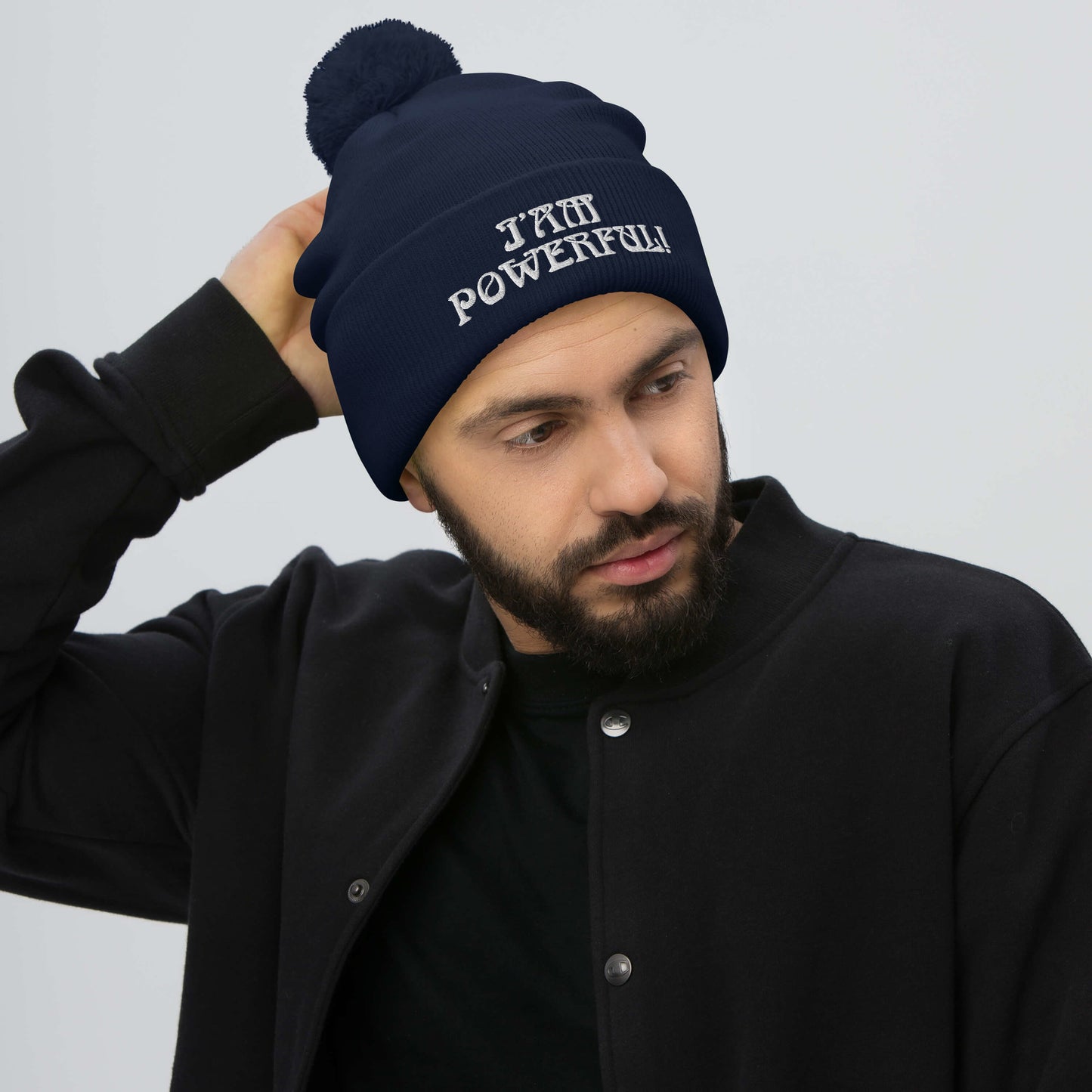“I’AM POWERFUL!”Pom-Pom Beanie W/White Font