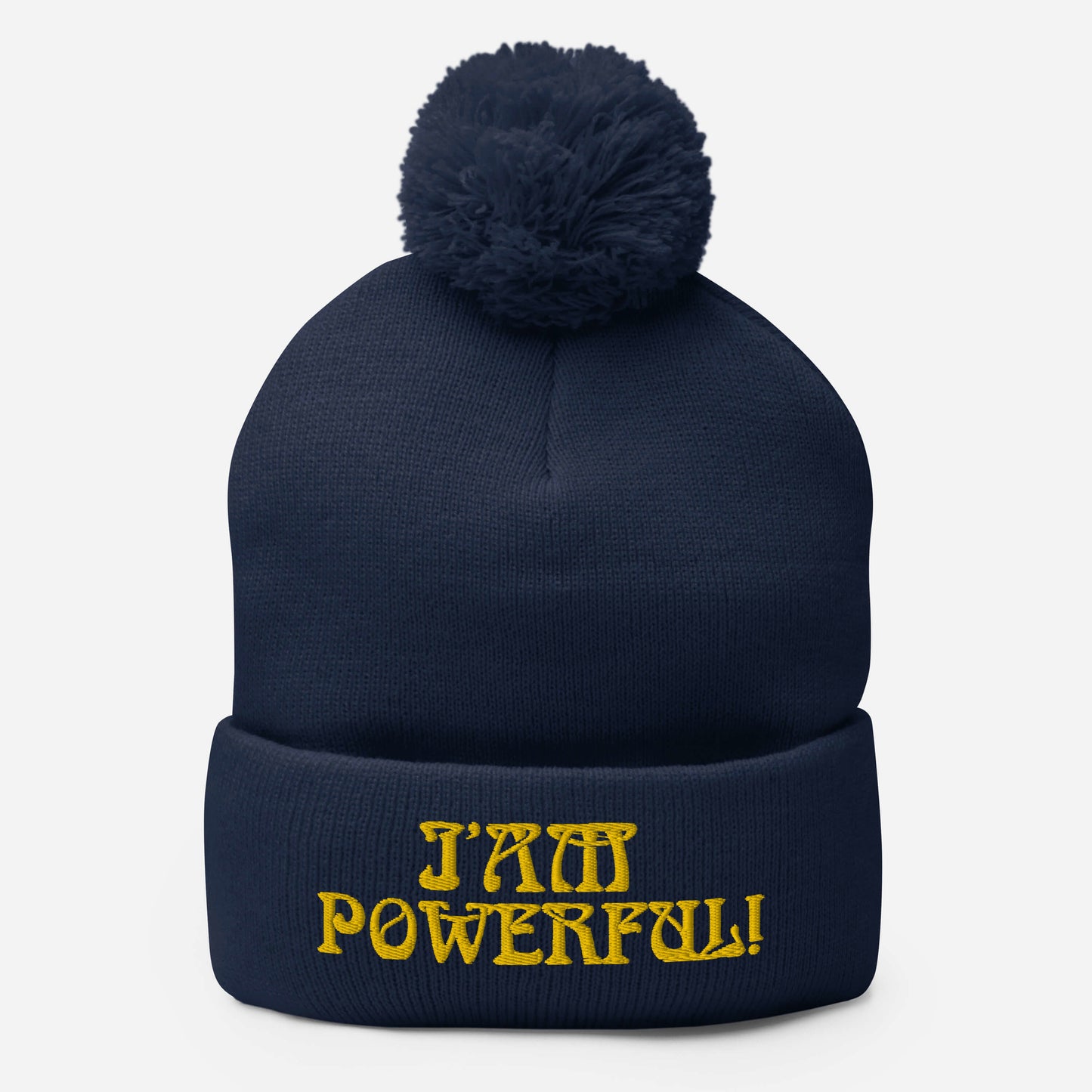 "I’AM POWERFUL!"Pom-Pom Beanie W/Yellow Font
