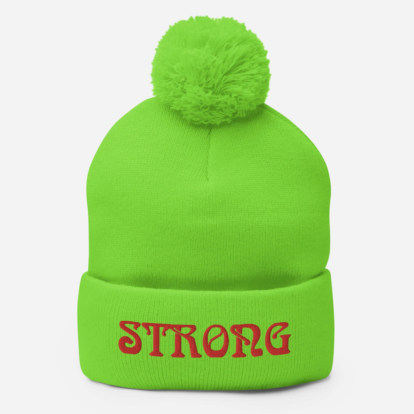 “STRONG”Pom-Pom Beanie W/Red Font