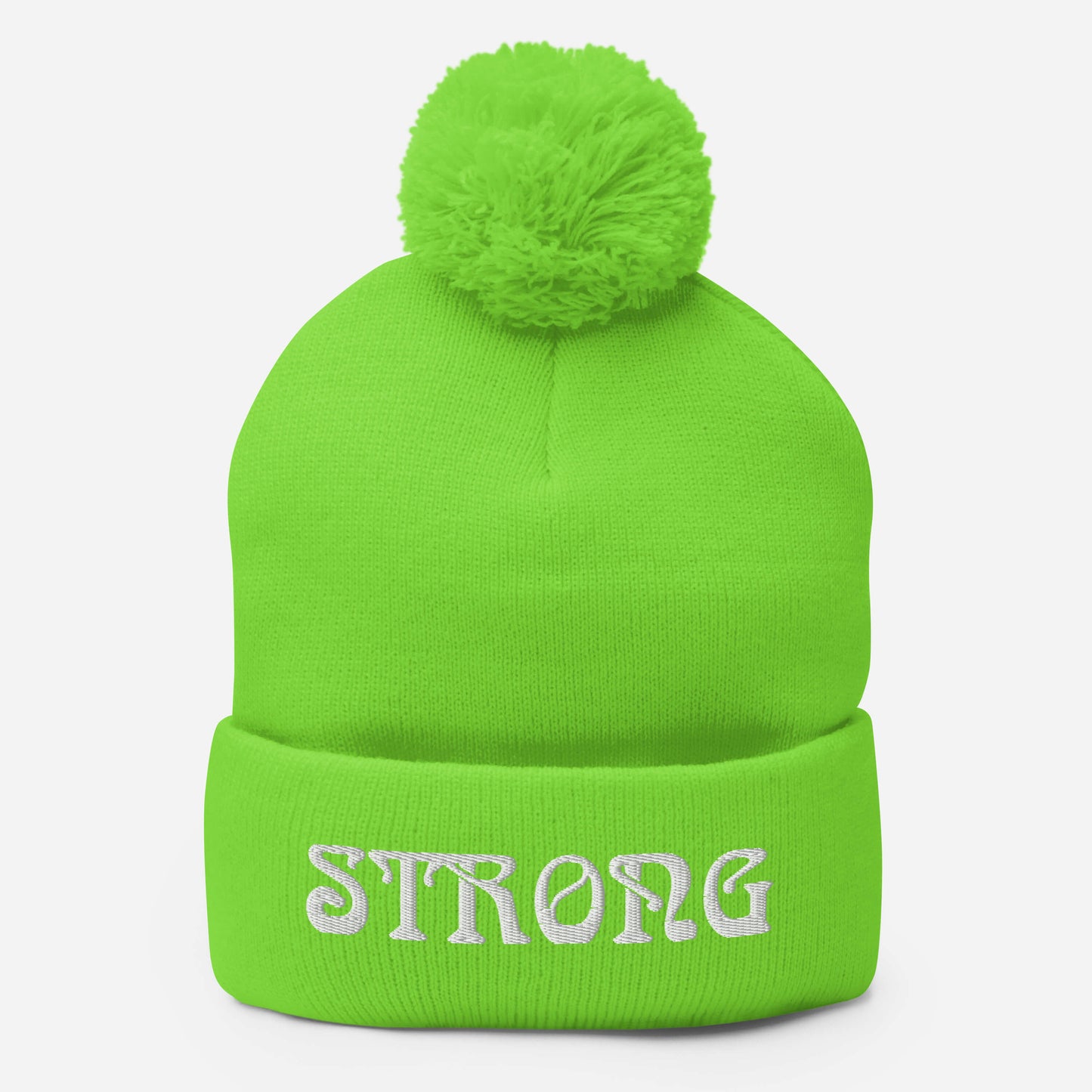 “STRONG”Pom-Pom Beanie W/White Font