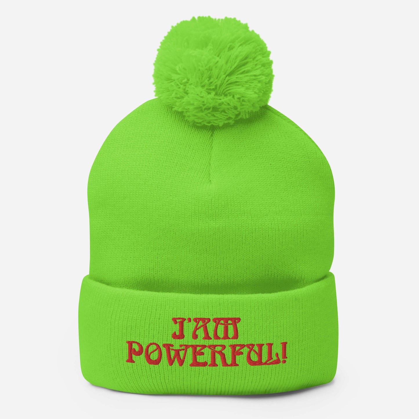 “I’AM POWERFUL!"Pom-Pom Beanie W/Red Font