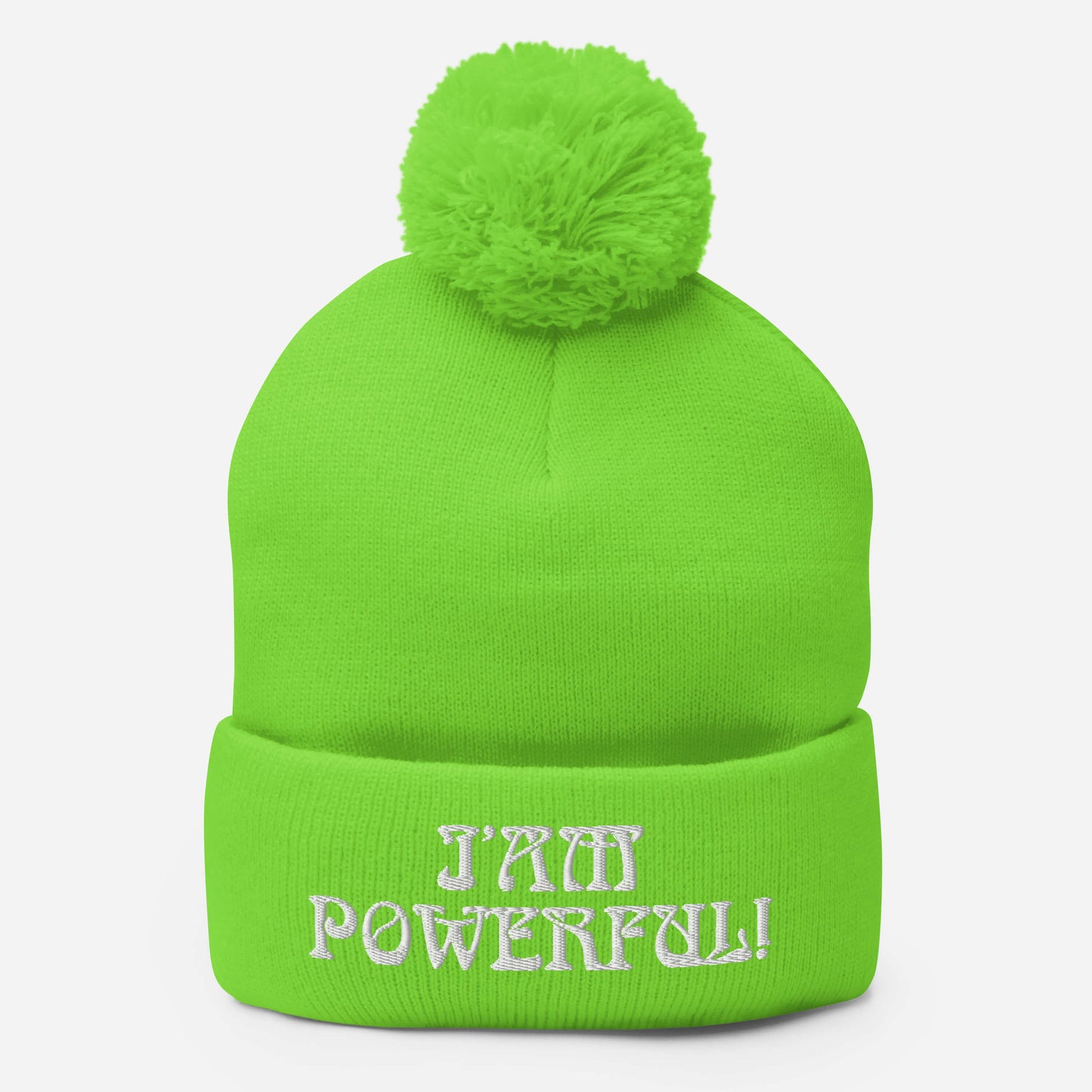 “I’AM POWERFUL!”Pom-Pom Beanie W/White Font