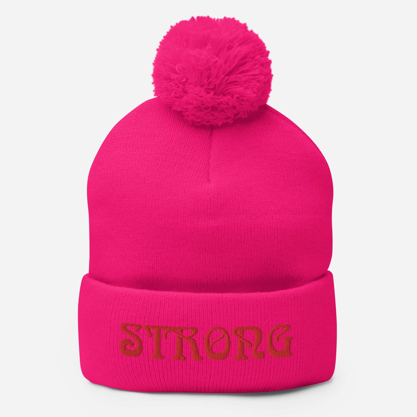 “STRONG”Pom-Pom Beanie W/Red Font