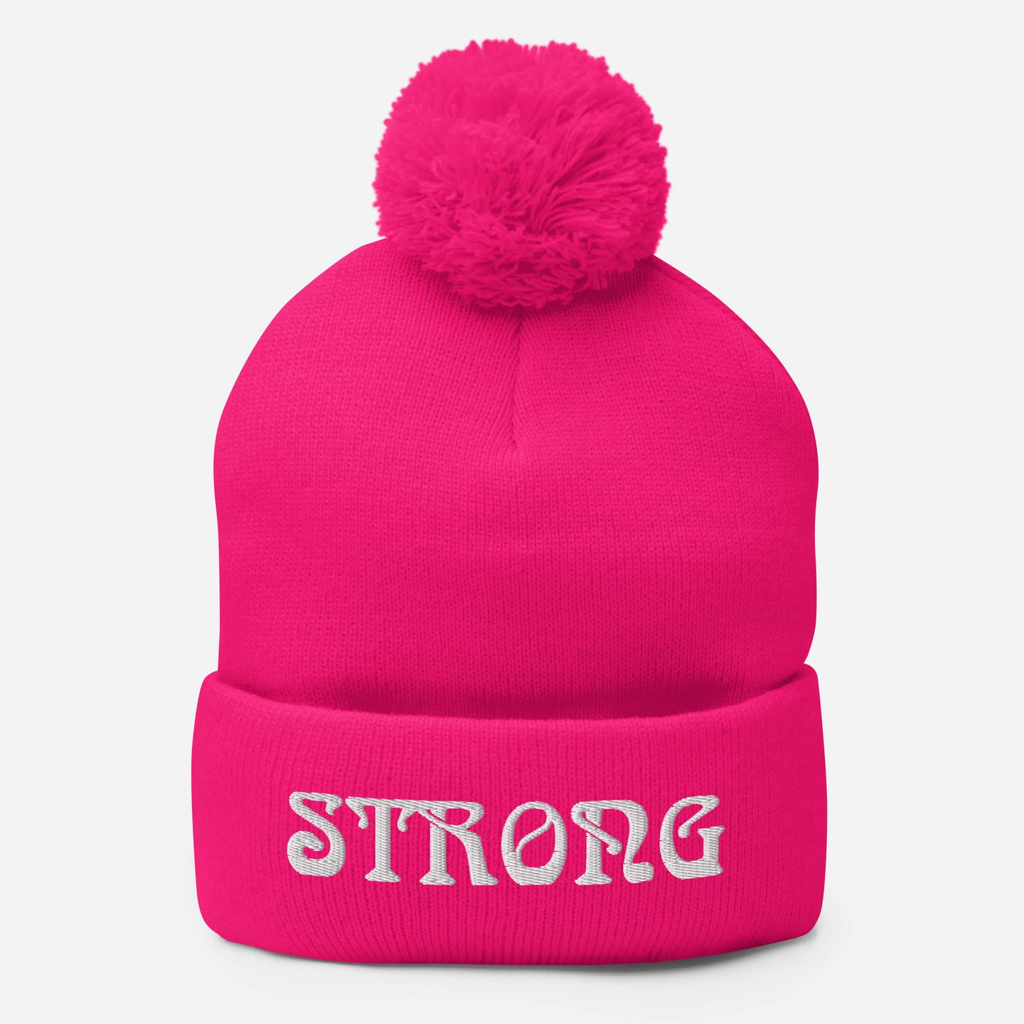 “STRONG”Pom-Pom Beanie W/White Font