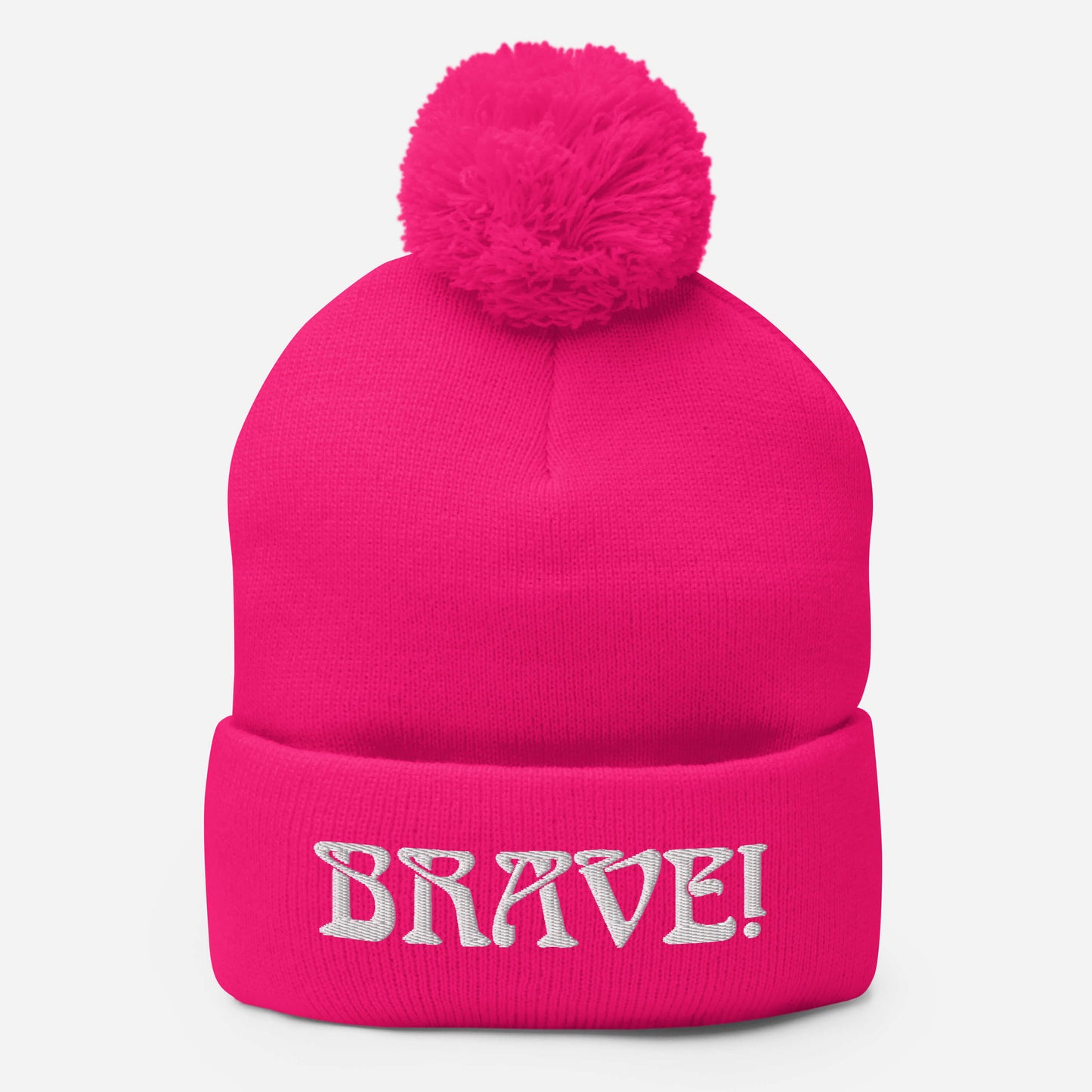 “BRAVE!”Pom-Pom Beanie W/White Font