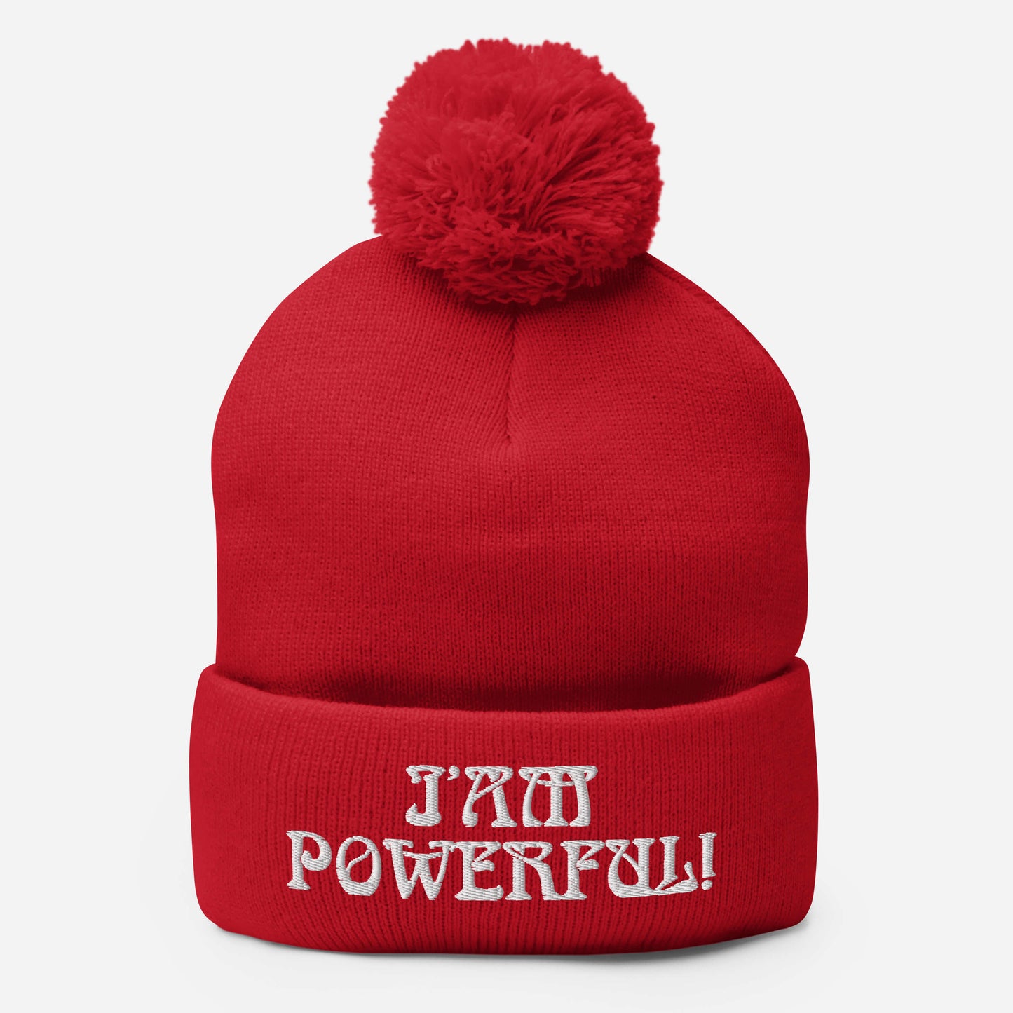 “I’AM POWERFUL!”Pom-Pom Beanie W/White Font