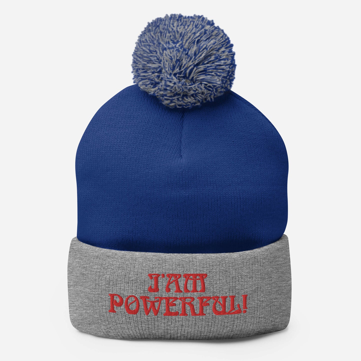 “I’AM POWERFUL!"Pom-Pom Beanie W/Red Font