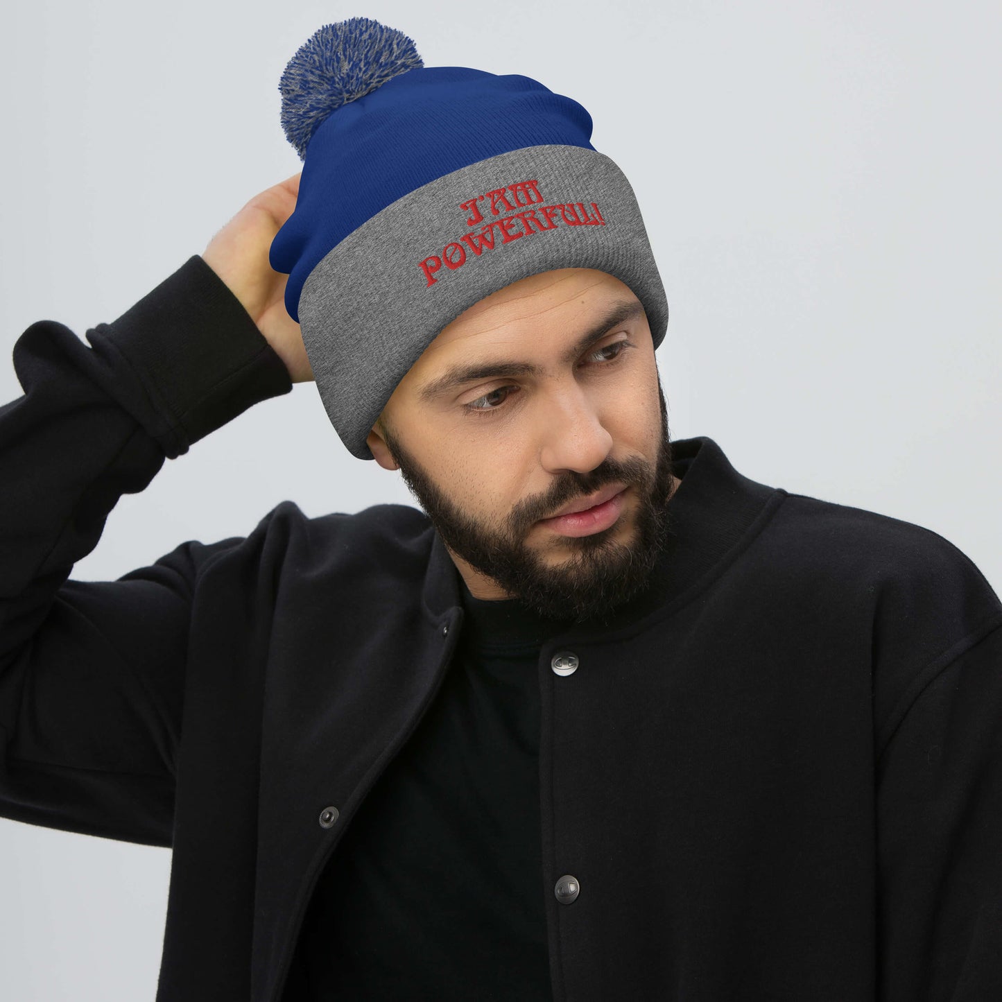 “I’AM POWERFUL!"Pom-Pom Beanie W/Red Font