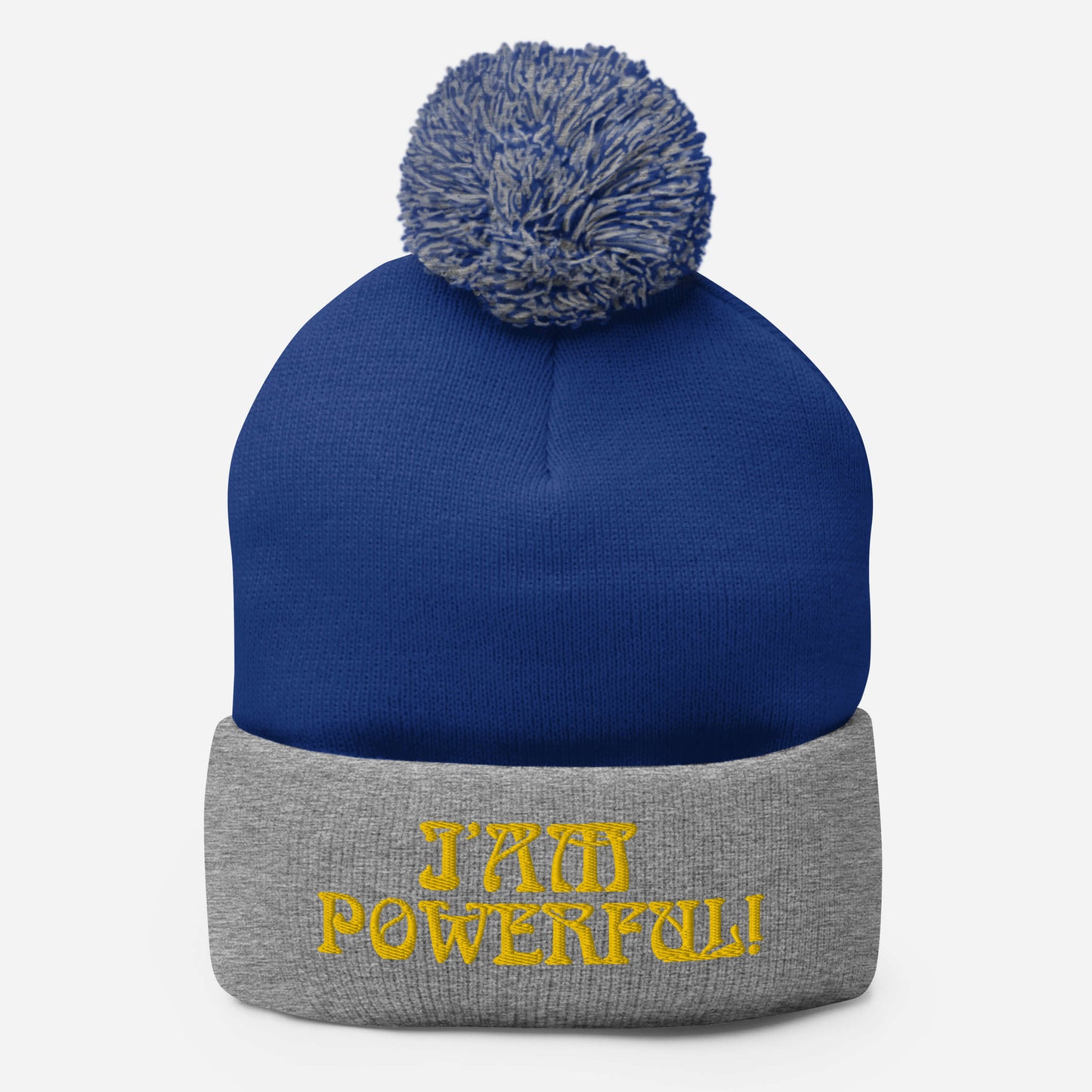 "I’AM POWERFUL!"Pom-Pom Beanie W/Yellow Font