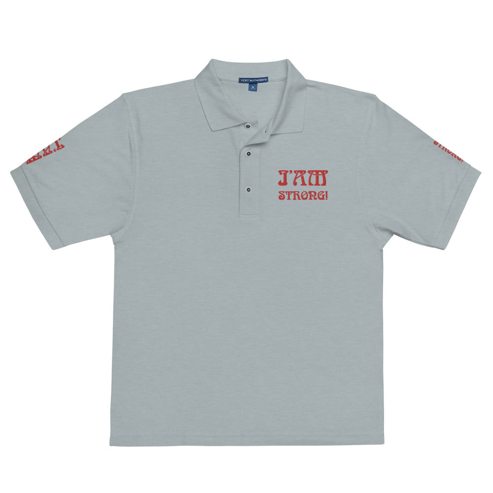 “I’AM STRONG!” Men's Premium Polo Shirt W/Red Font