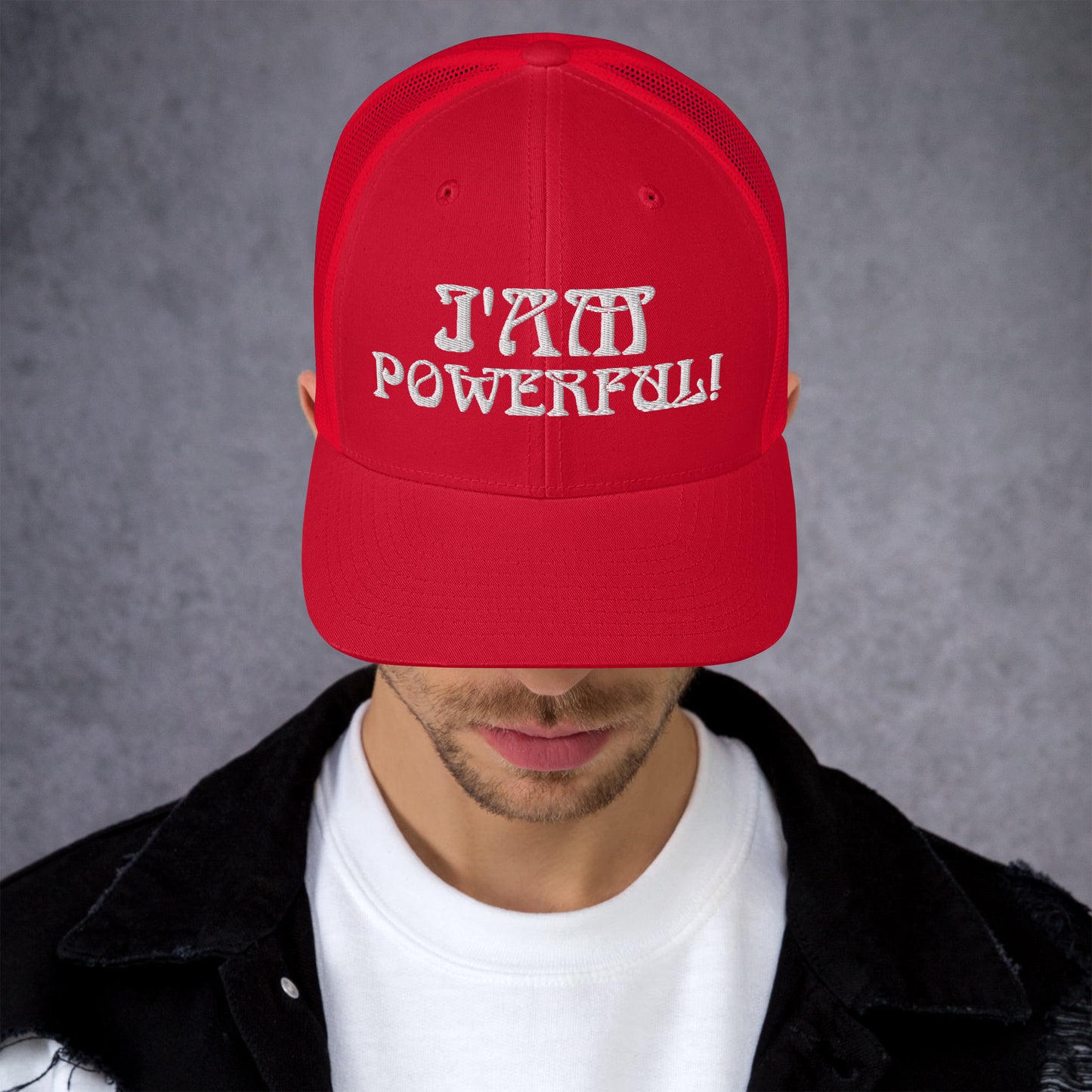 “I’AM POWERFUL!”Trucker Cap W/White Font