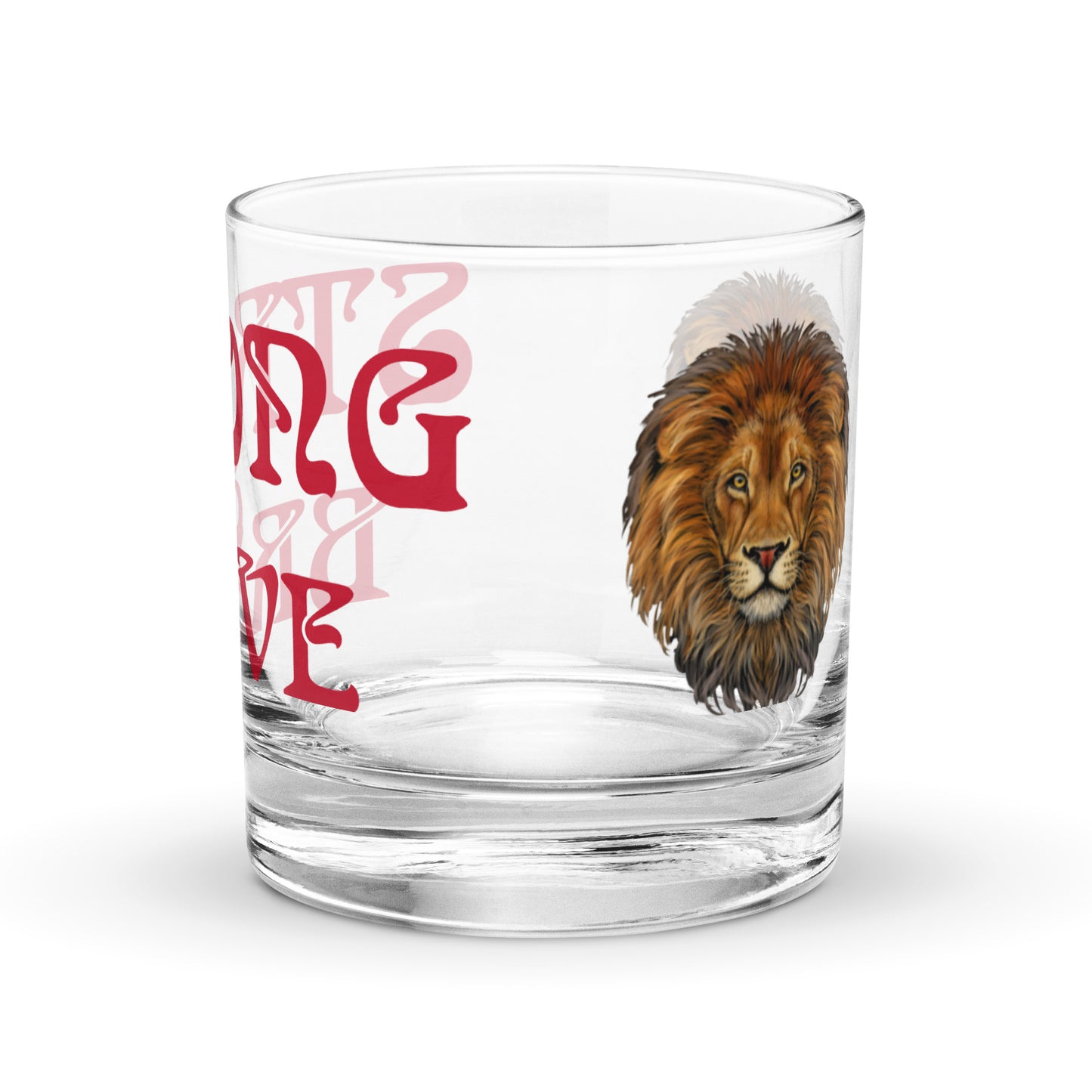 “STRONG & BRAVE Rocks Glass W/Red Font