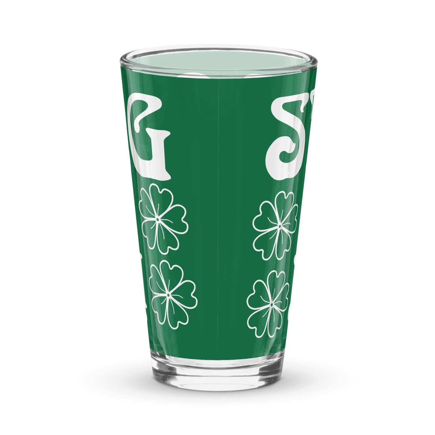 “STRONG & IRISH!”Green Shaker Pint Glass W/White Font