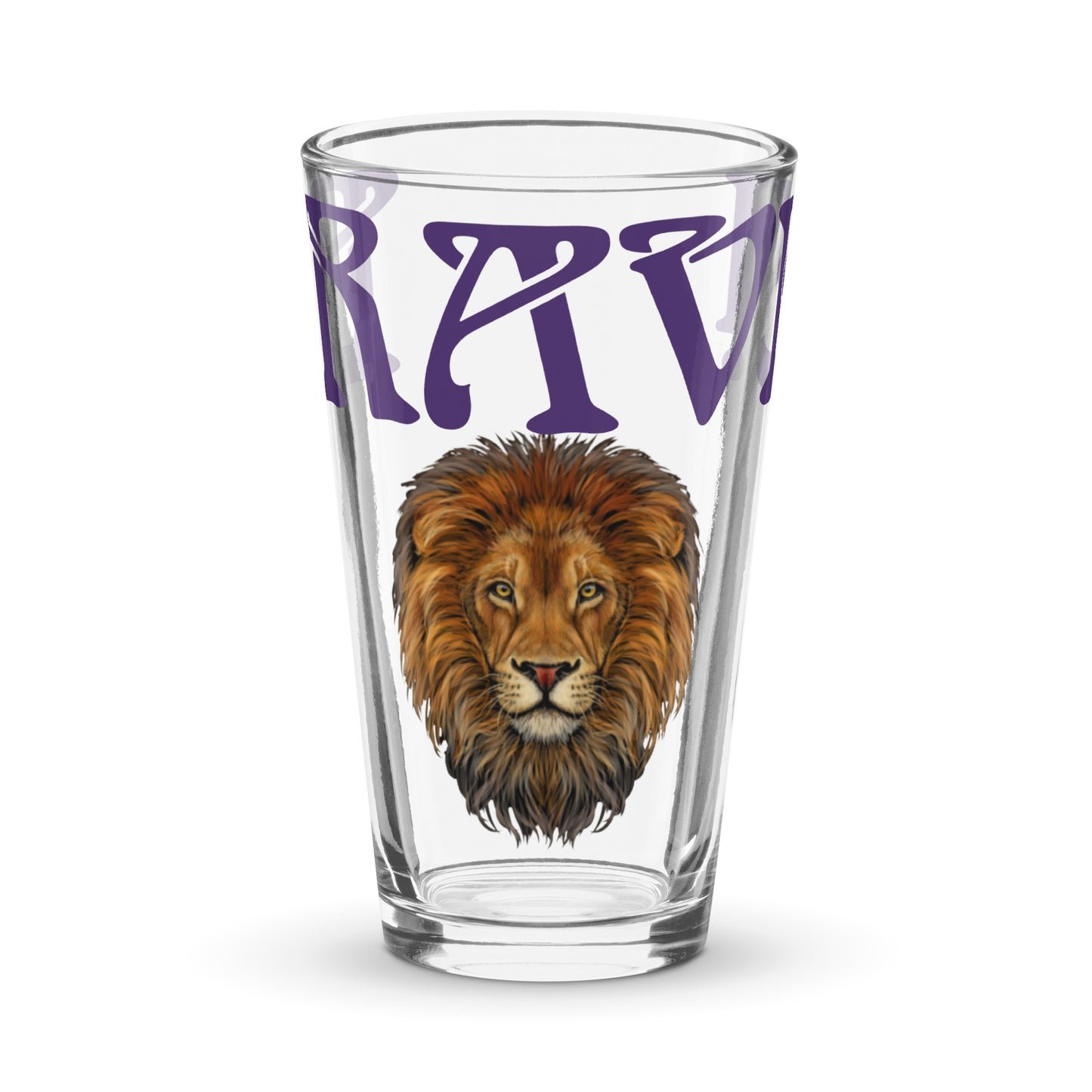 “BRAVE!”Shaker Pint Glass W/Purple Font