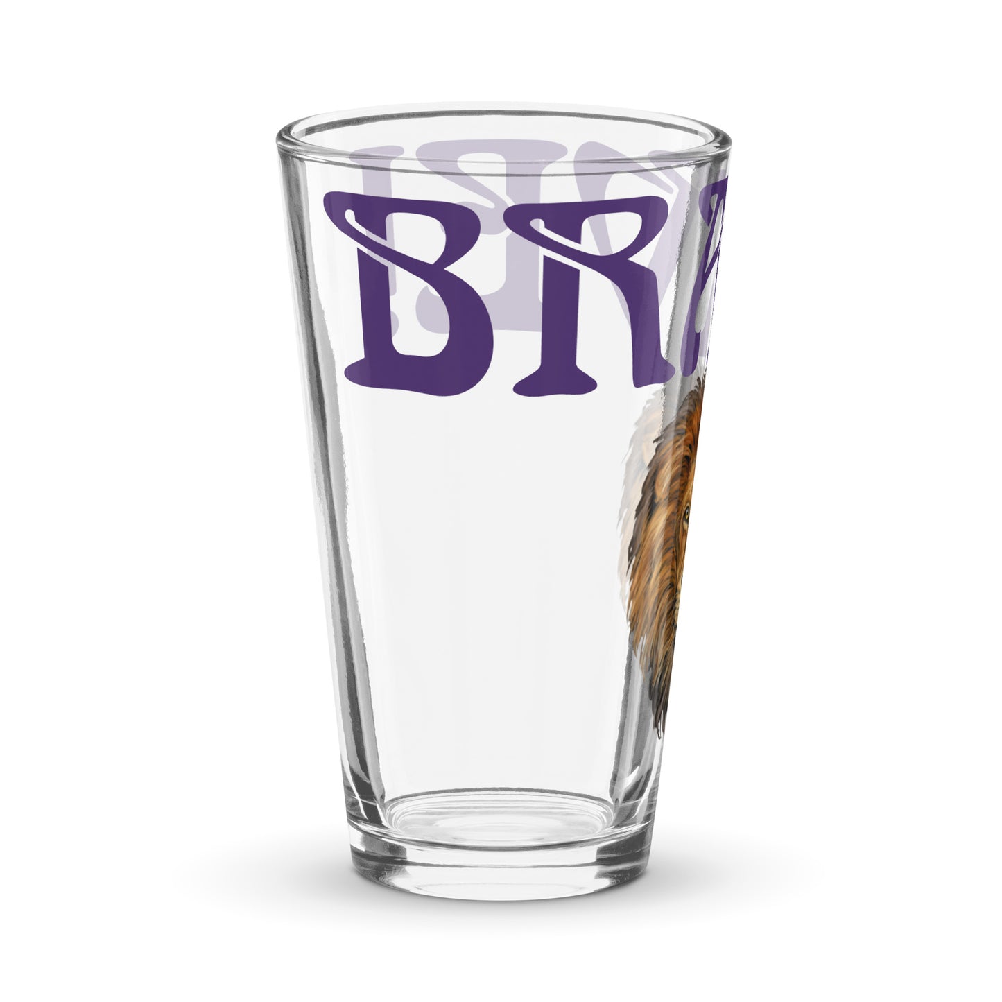 “BRAVE!”Shaker Pint Glass W/Purple Font