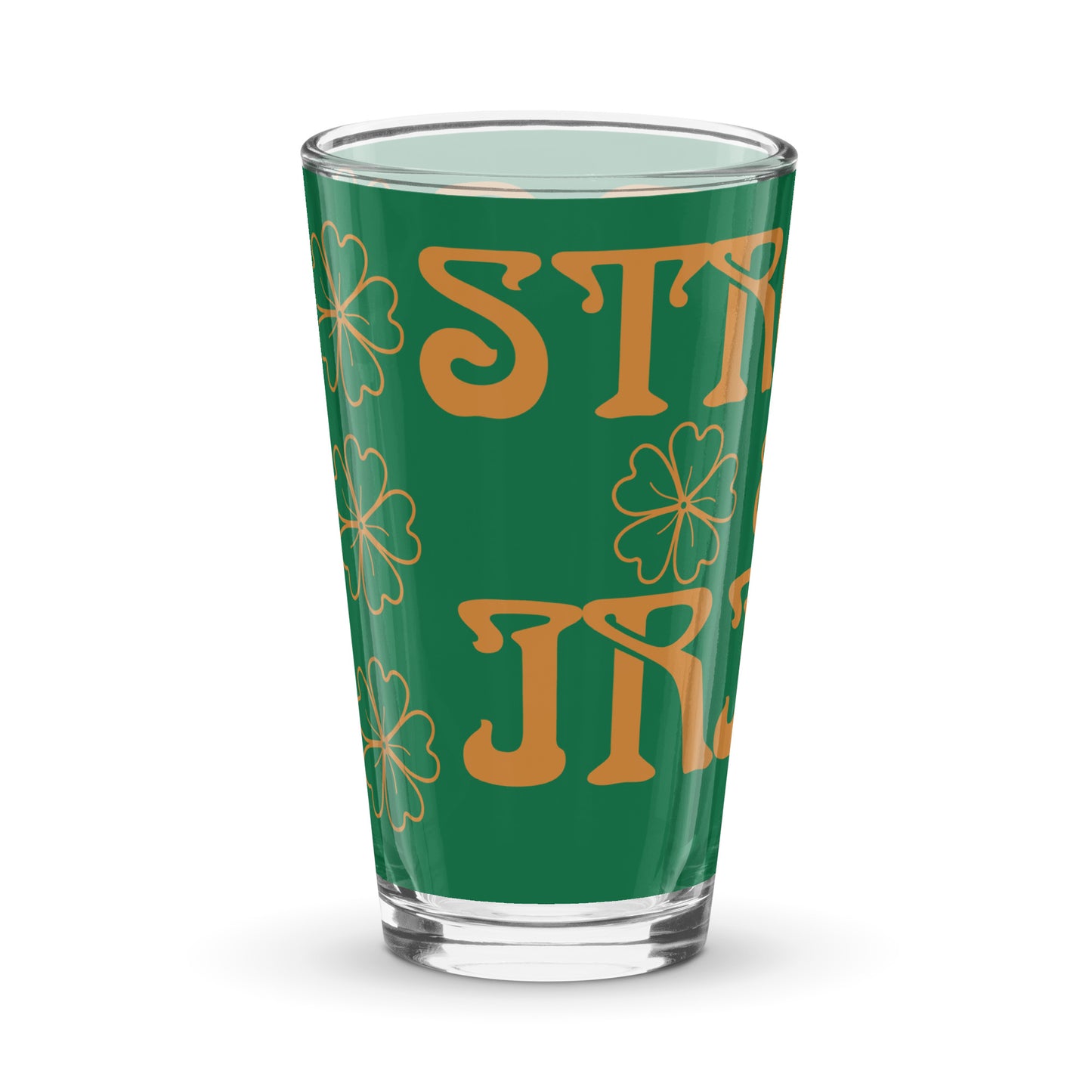 “STRONG &IRISH!”Green Shaker Pint Glass W/Bronze Font
