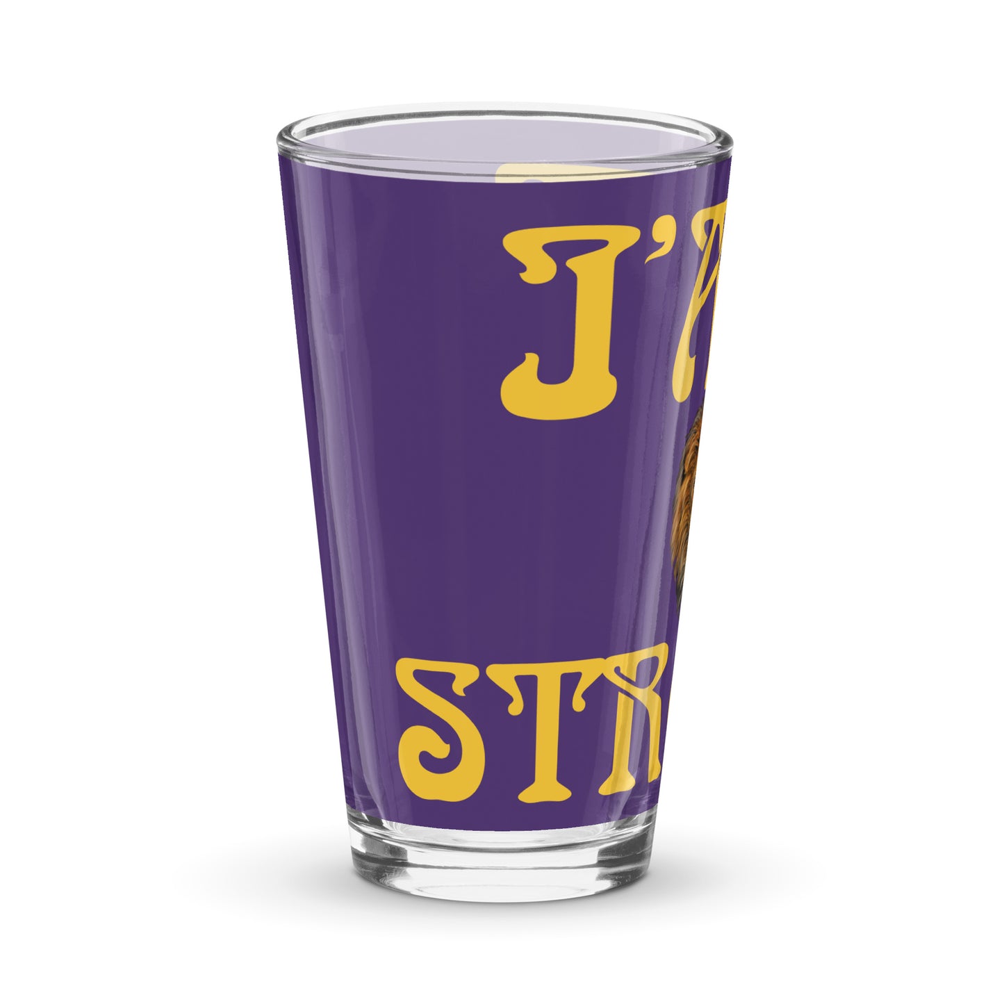 “I’AM STRONG”Purple Shaker Pint Glass W/Yellow Font