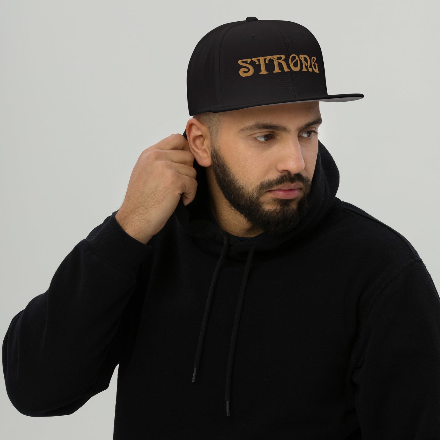“STRONG”Snapback Hat W/Bronze Font
