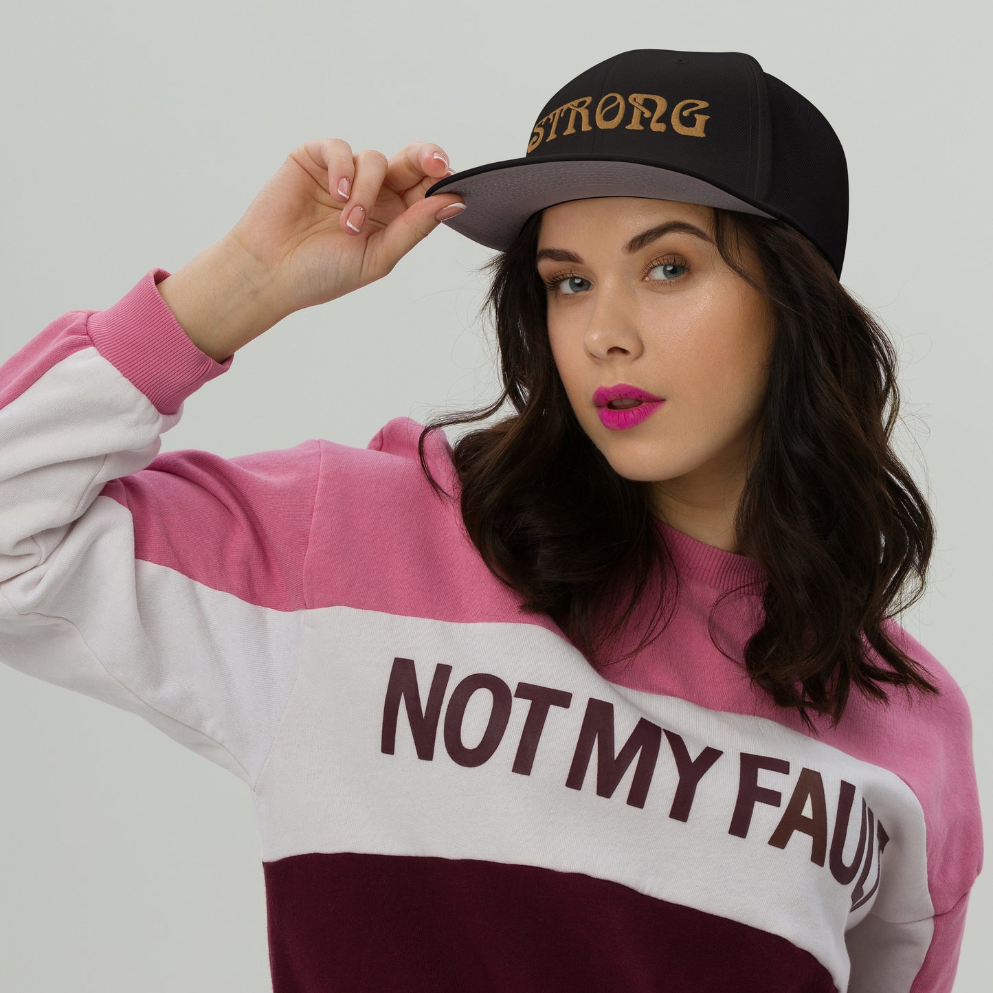 “STRONG”Snapback Hat W/Bronze Font