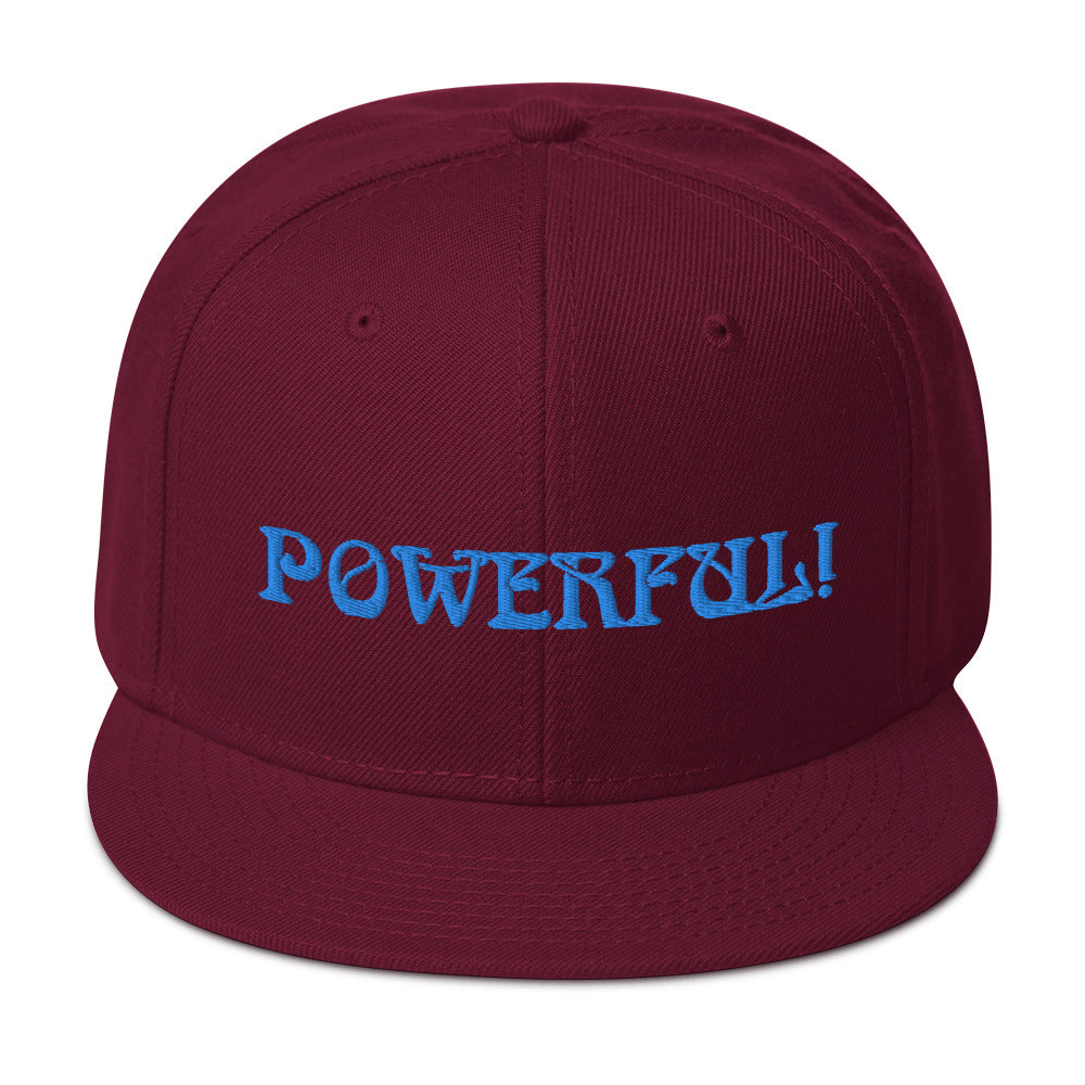 “POWERFUL!”Snapback Hat W/Aqua Font